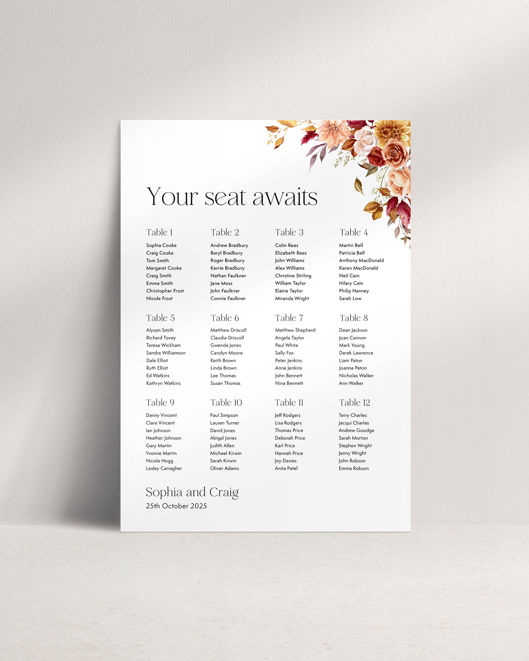 Augustus A1 Wedding Seating Plan