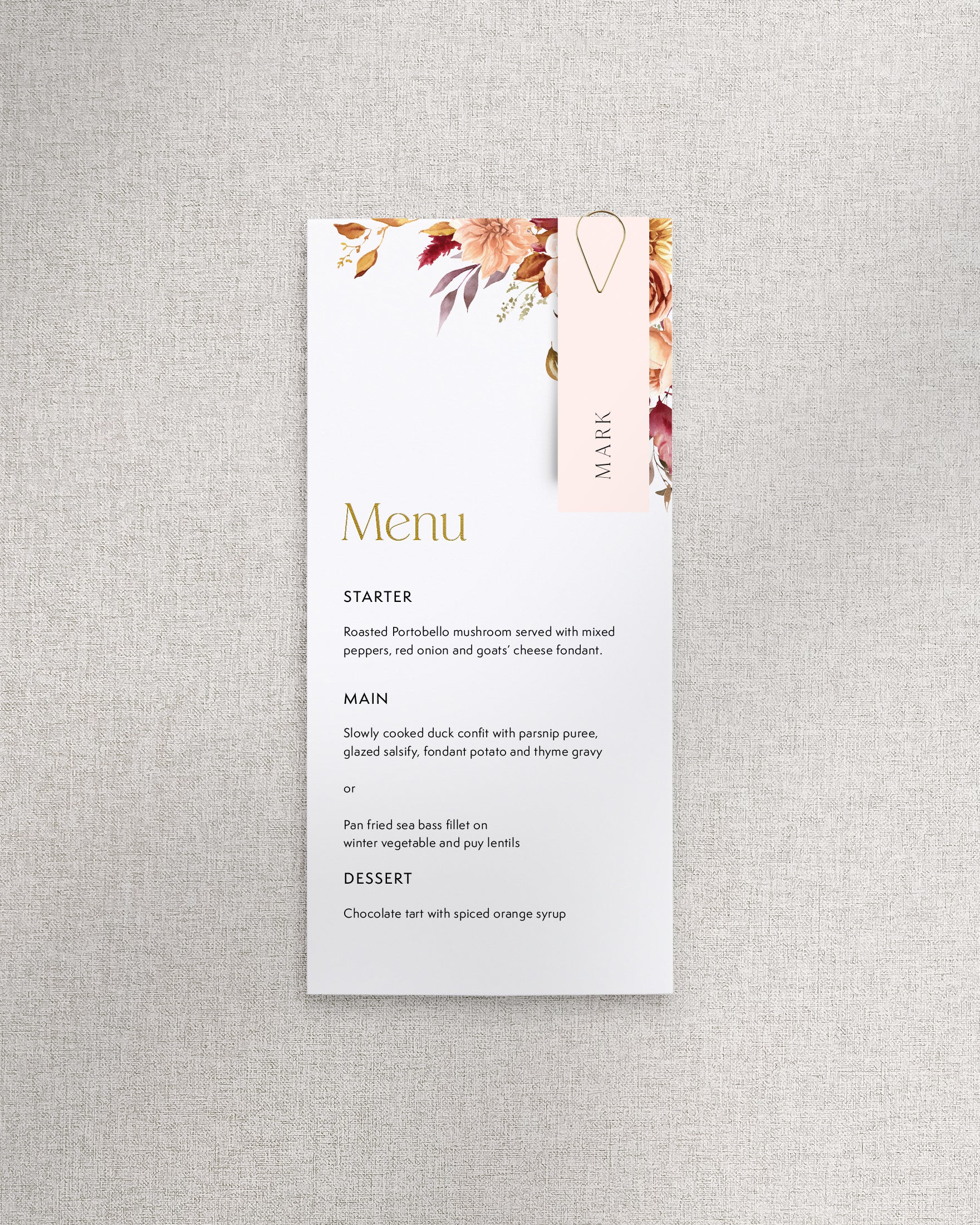 Augustus Menu with Name Tag