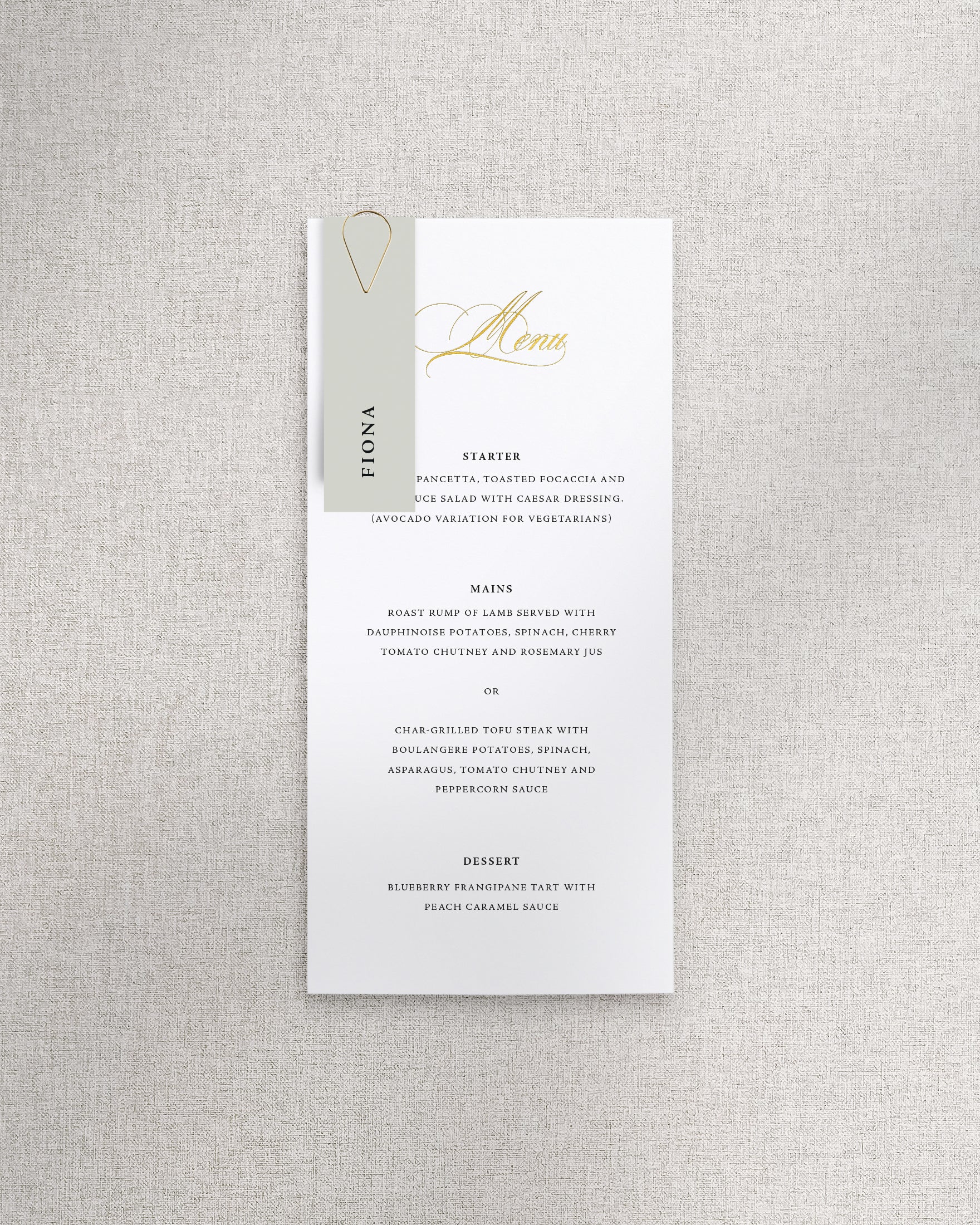 Beatrice Menu with Name Tag