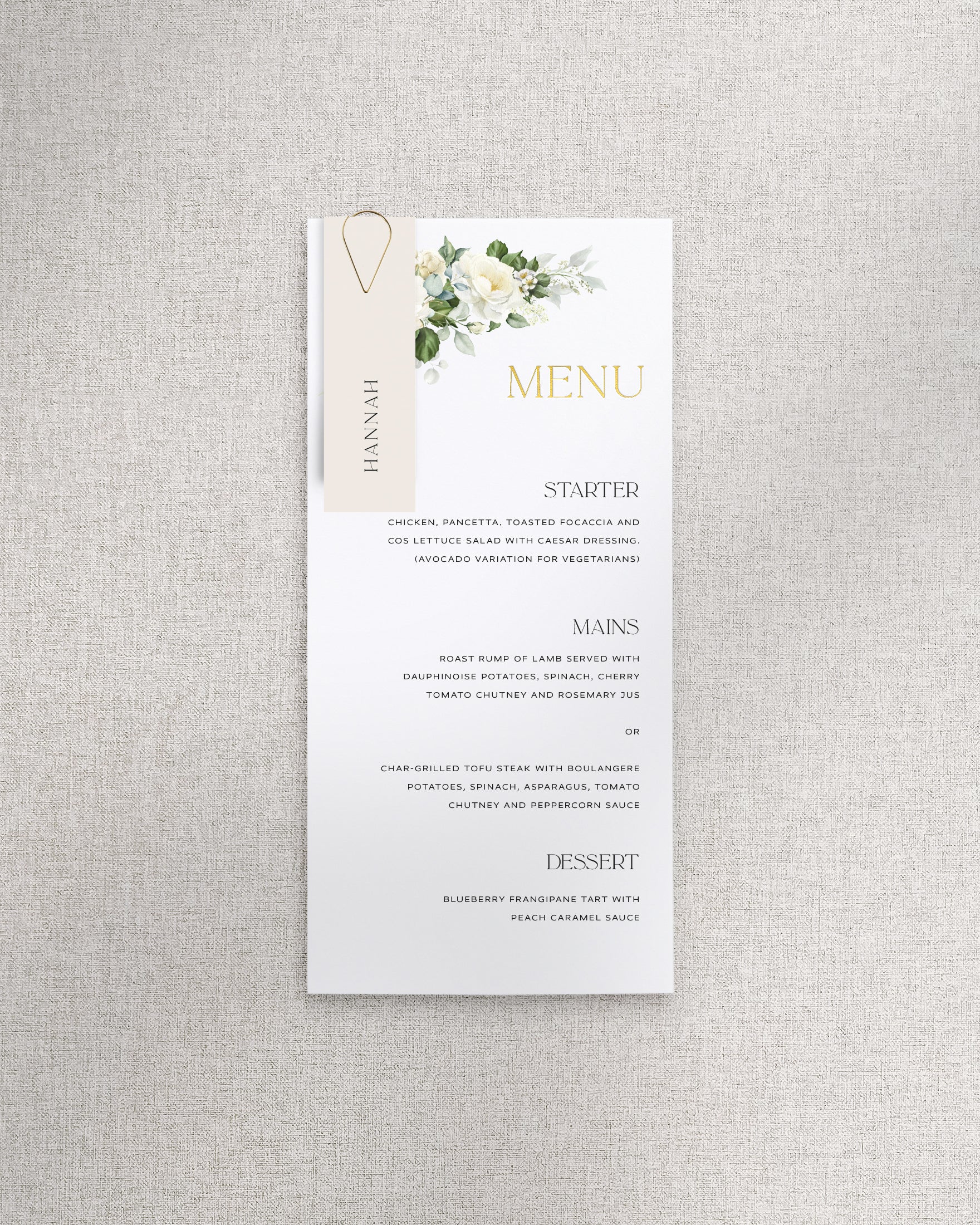 Bianca Menu with Name Tag