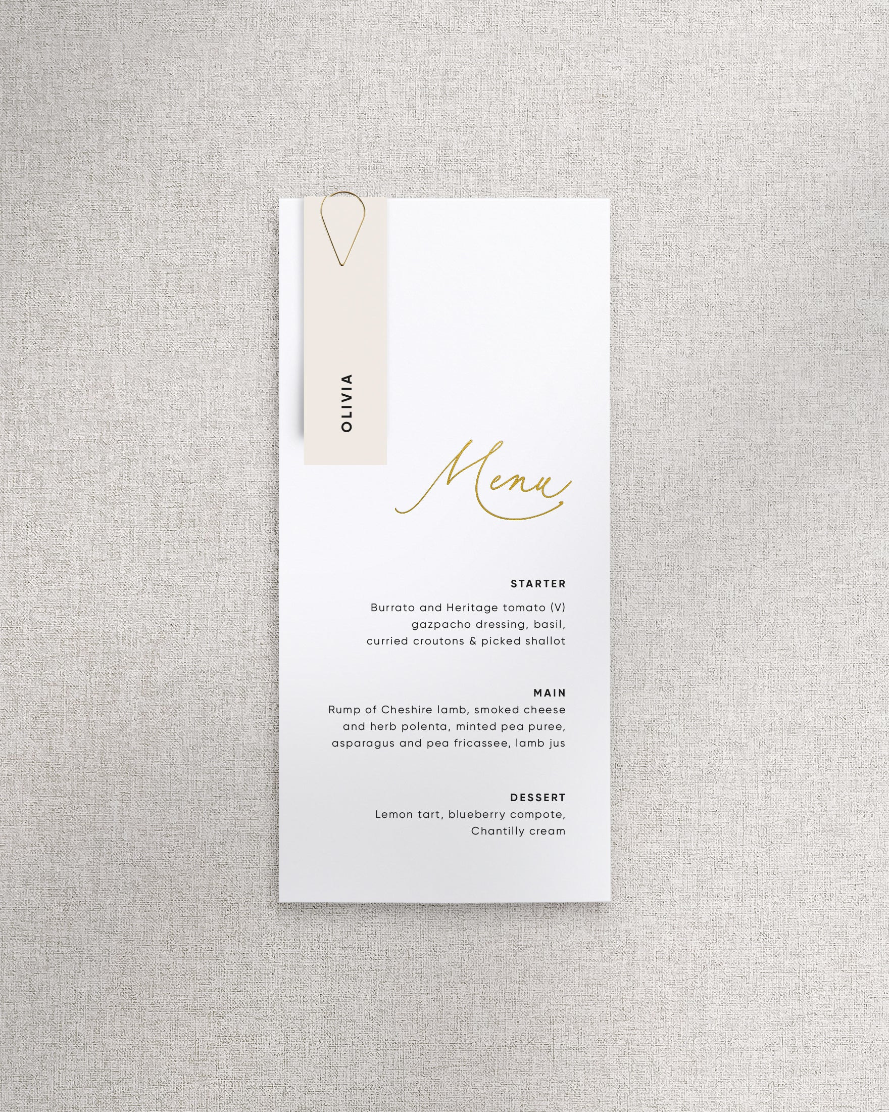 Celia Menu with Name Tag