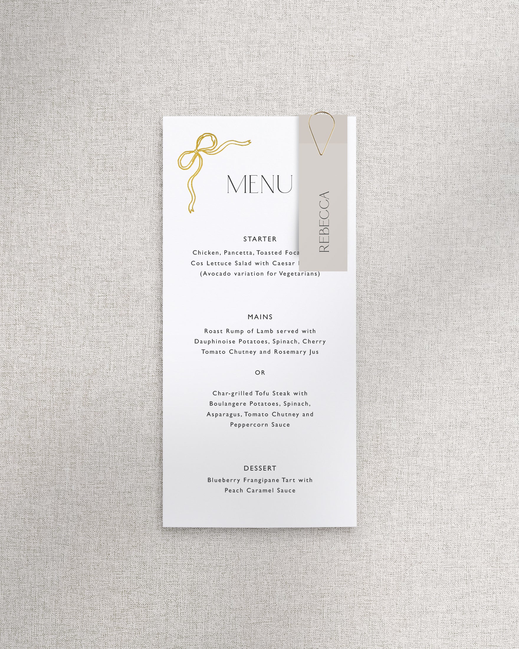 Florence Menu with Name Tag