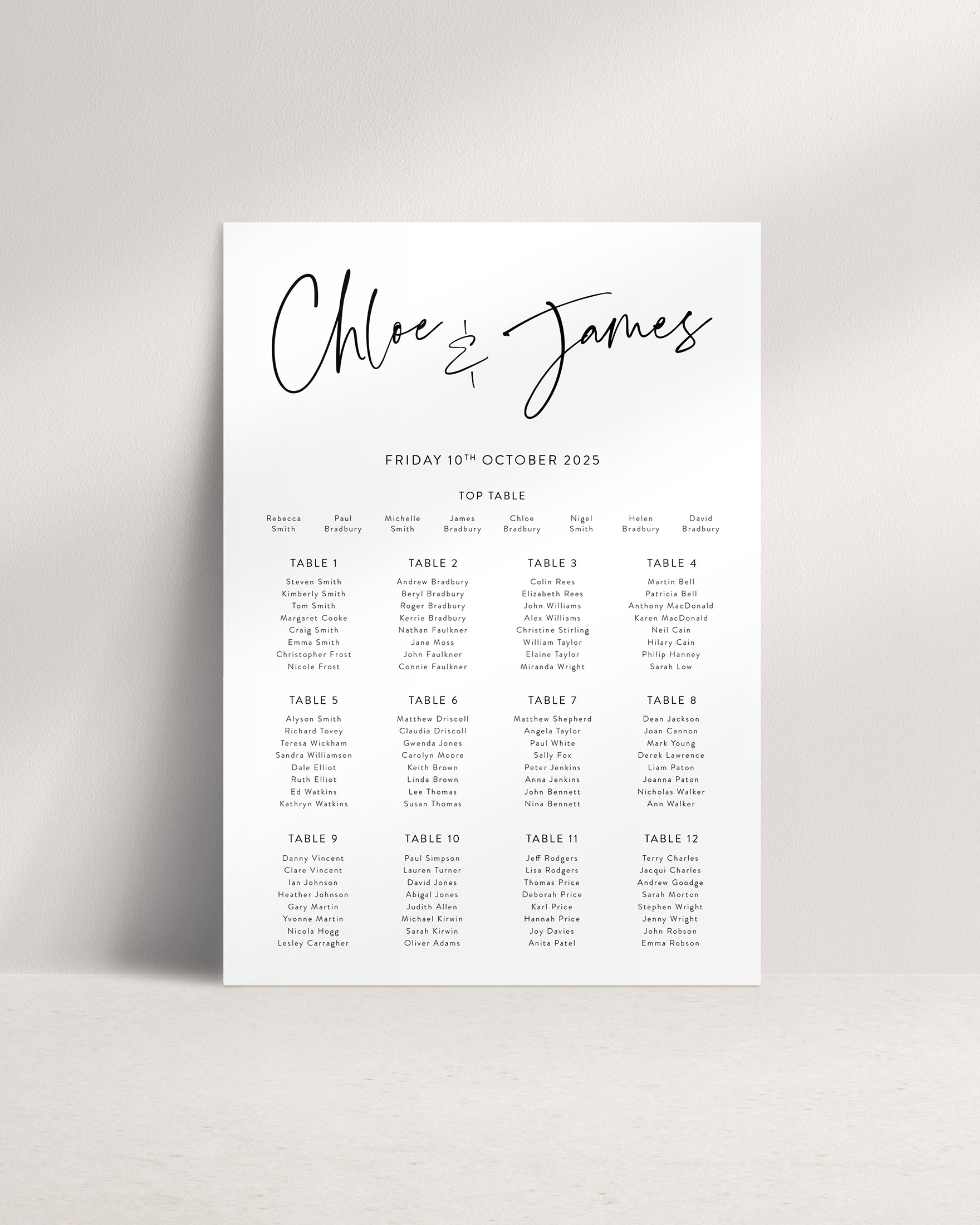Juliet A1 Wedding Seating Plan