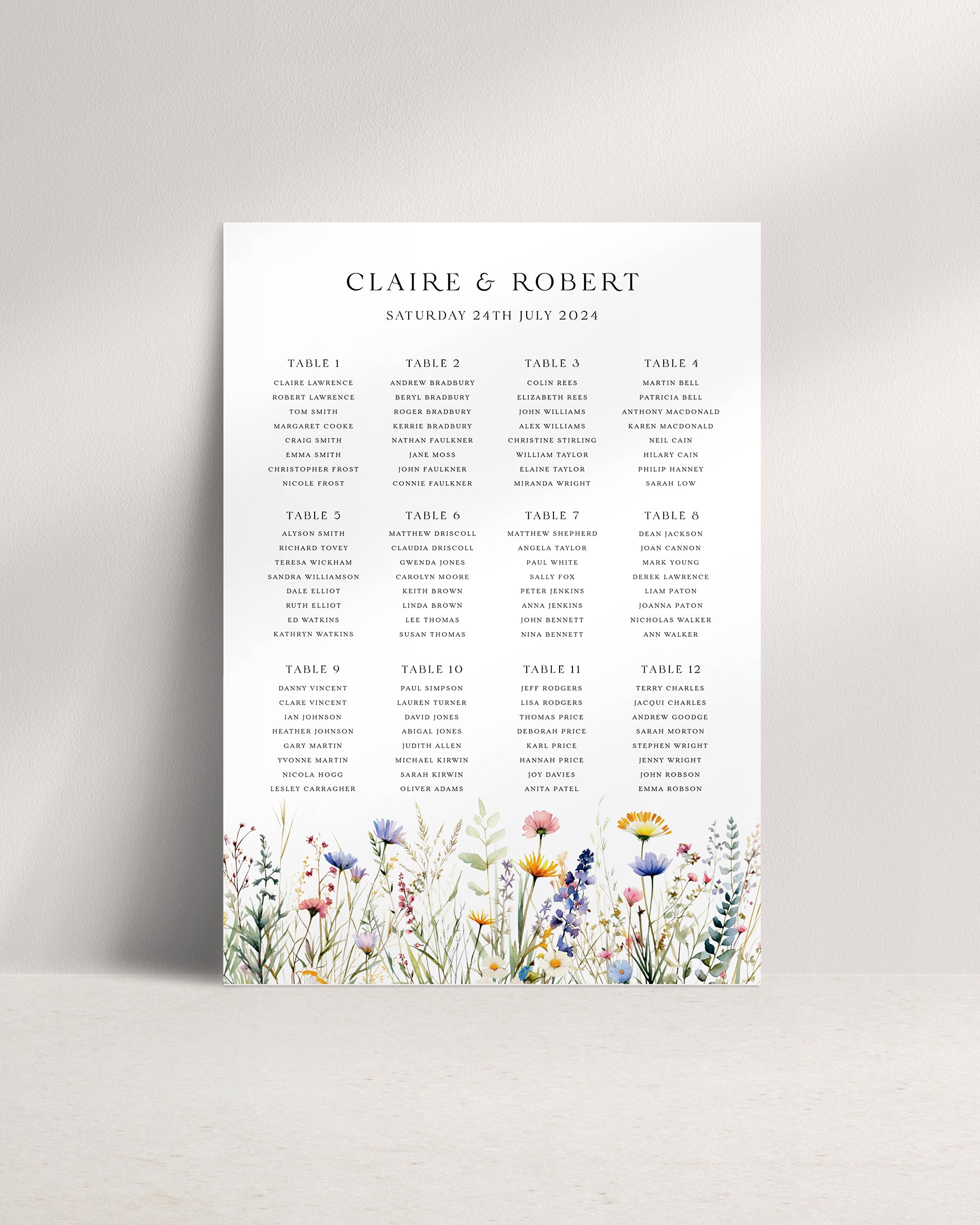 Ophelia A1 Wedding Seating Plan
