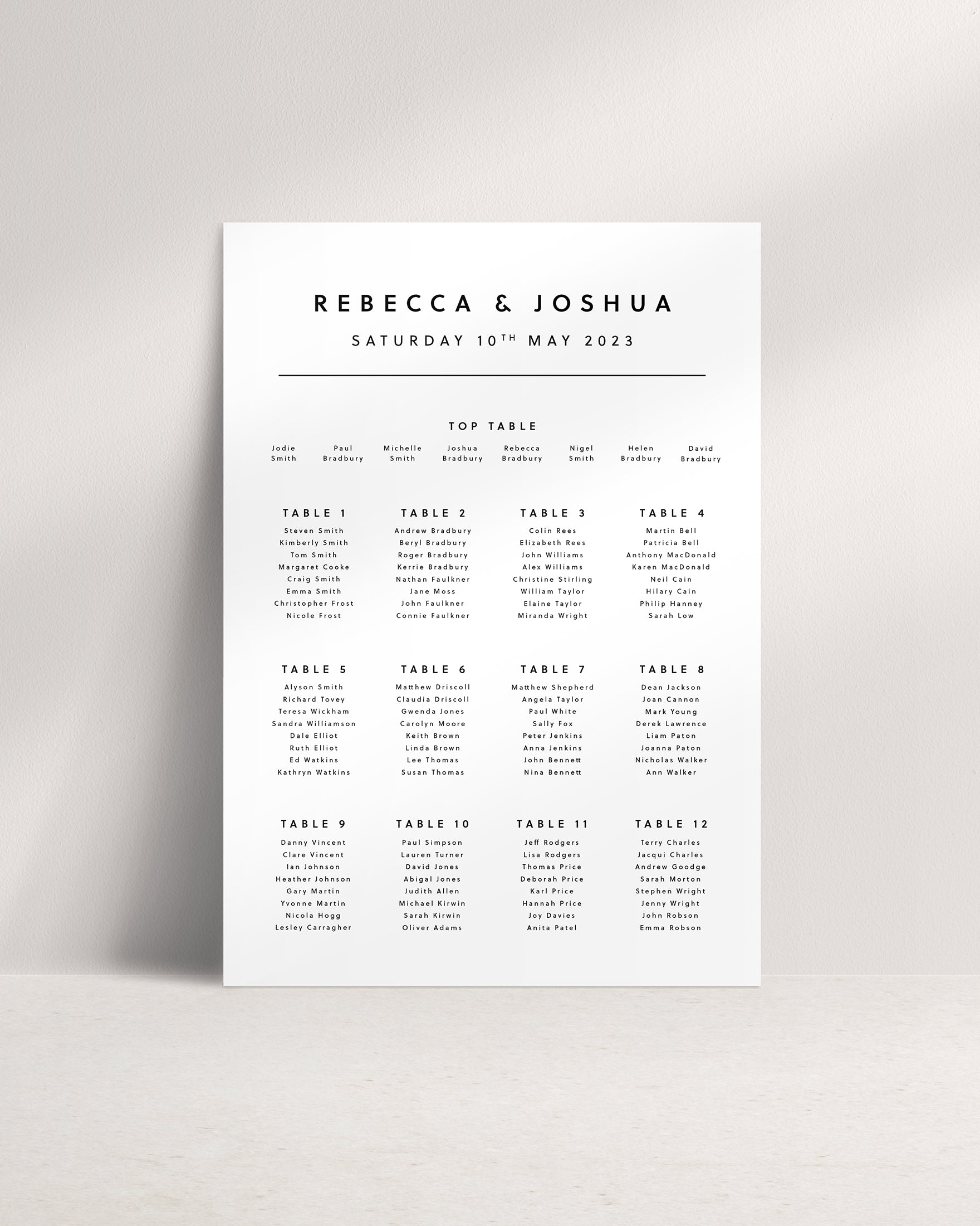 Romeo A1 Wedding Seating Plan