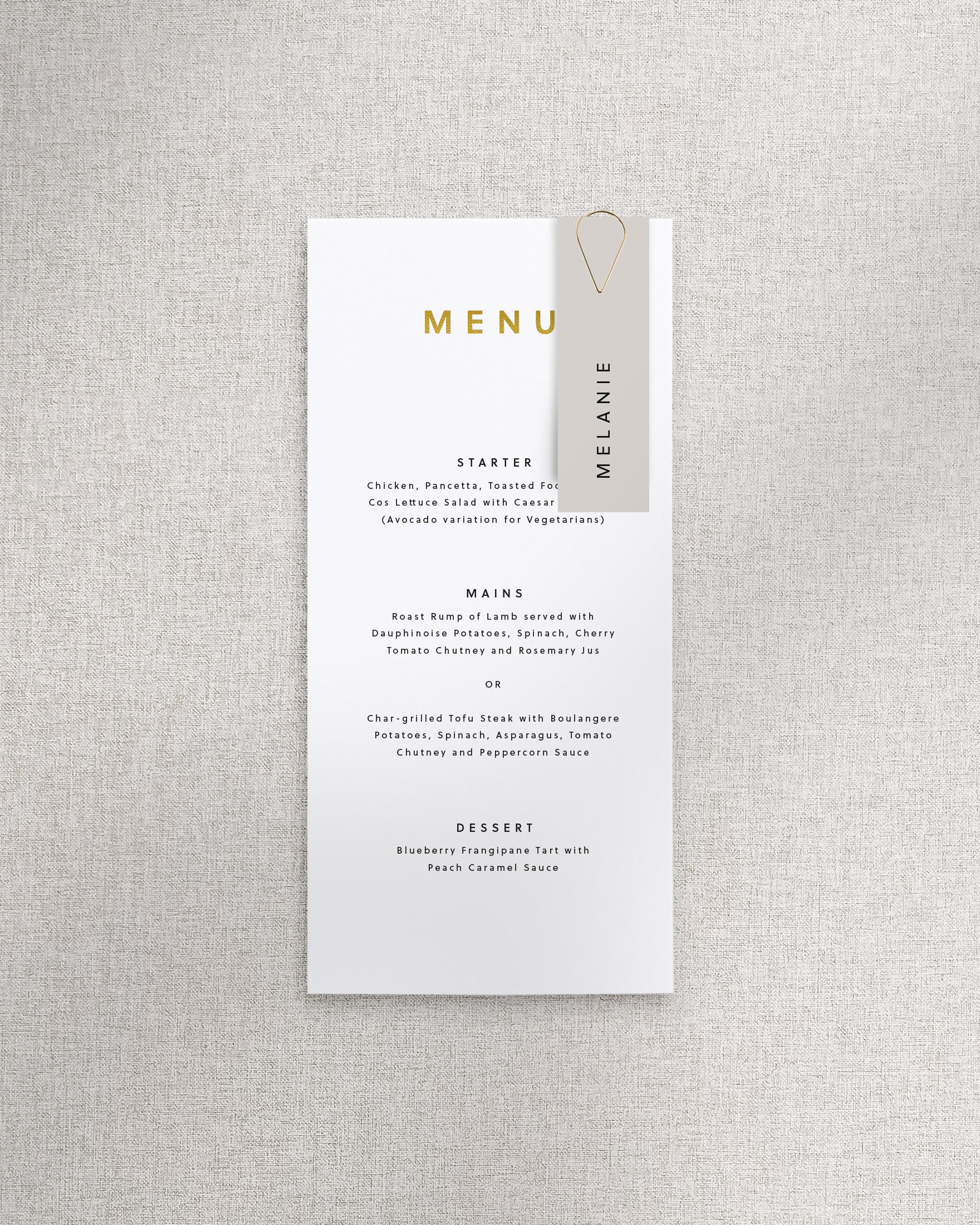 Romeo Menu with Name Tag