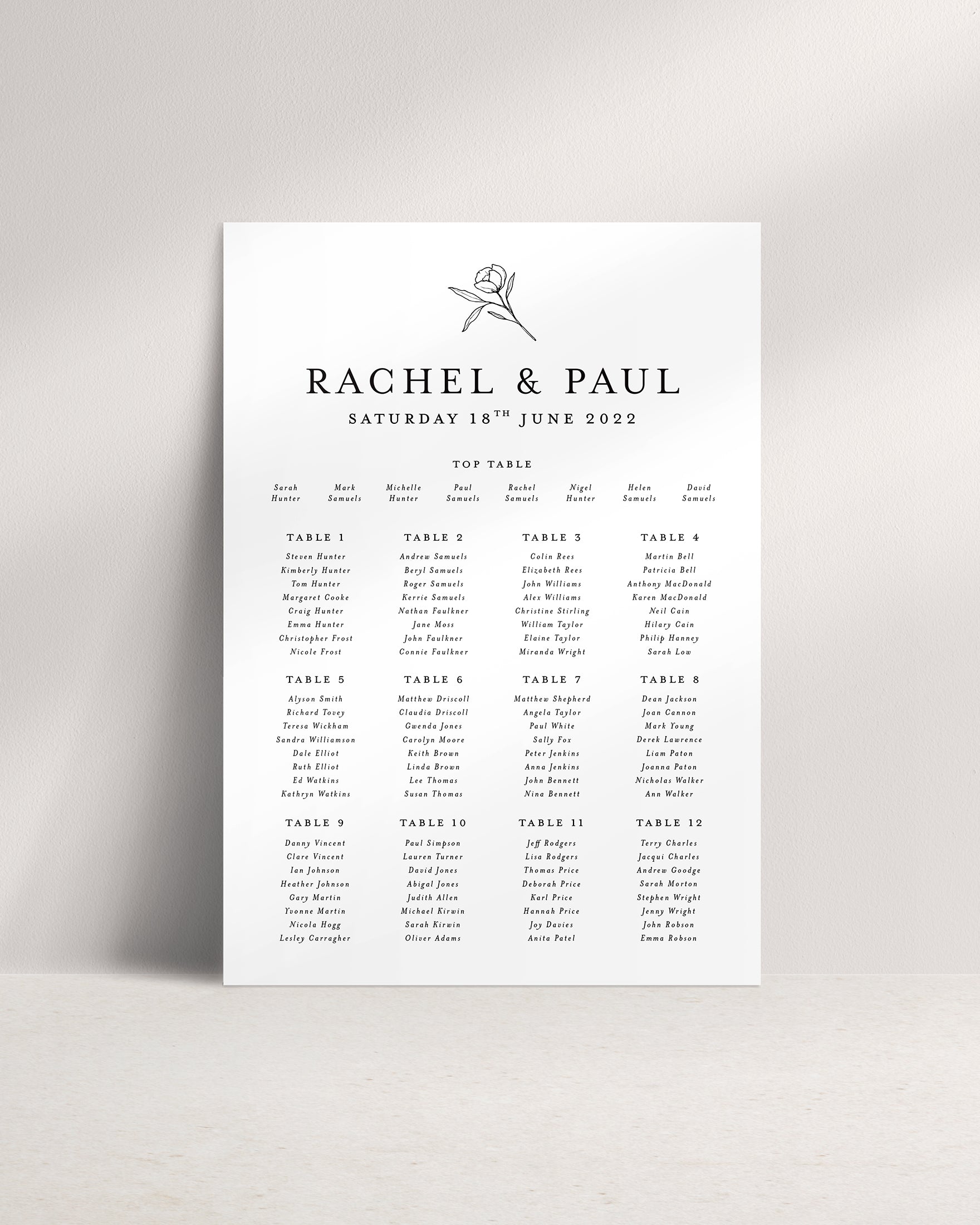 Rosalind A1 Wedding Seating Plan