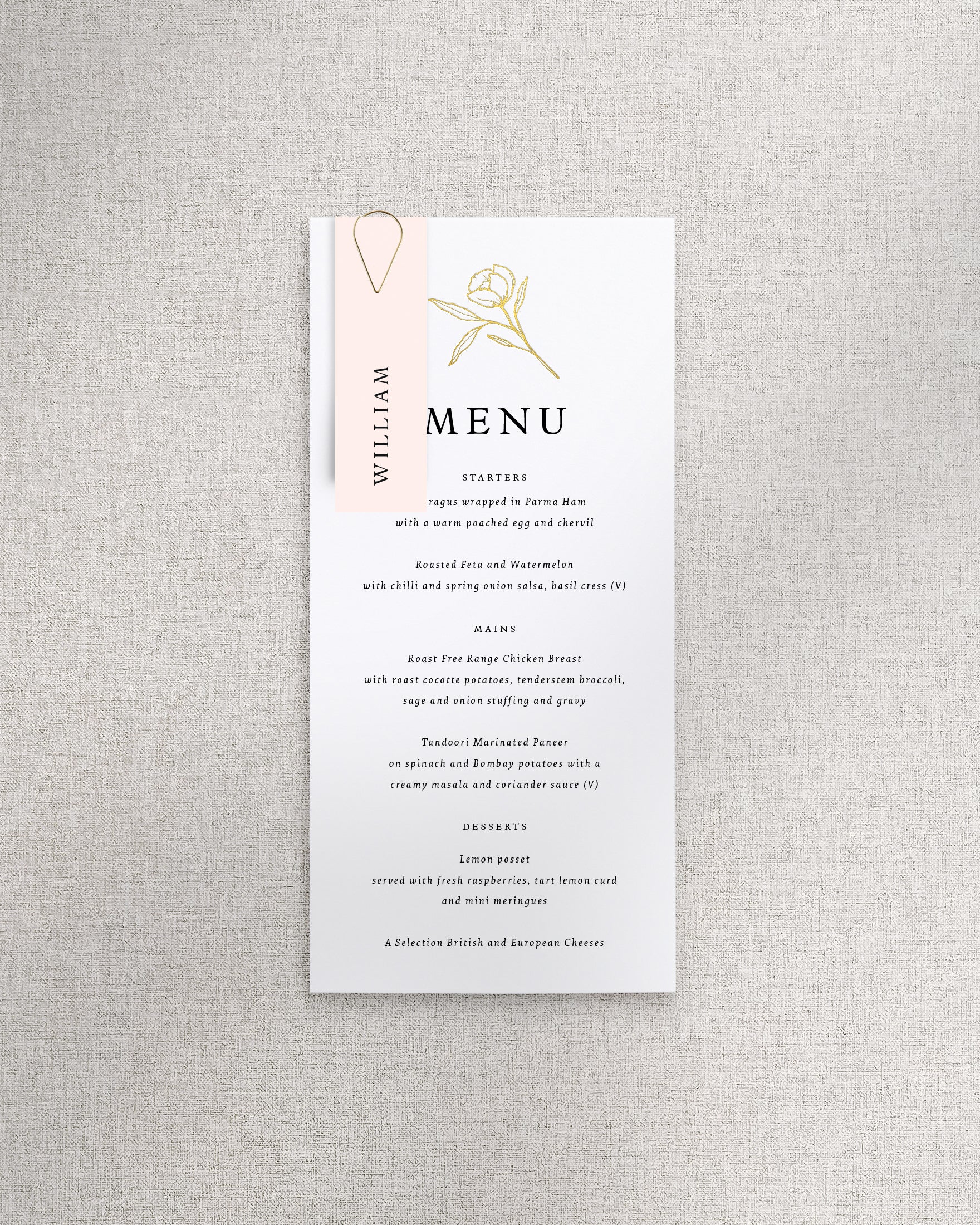 Rosalind Menu with Name Tag