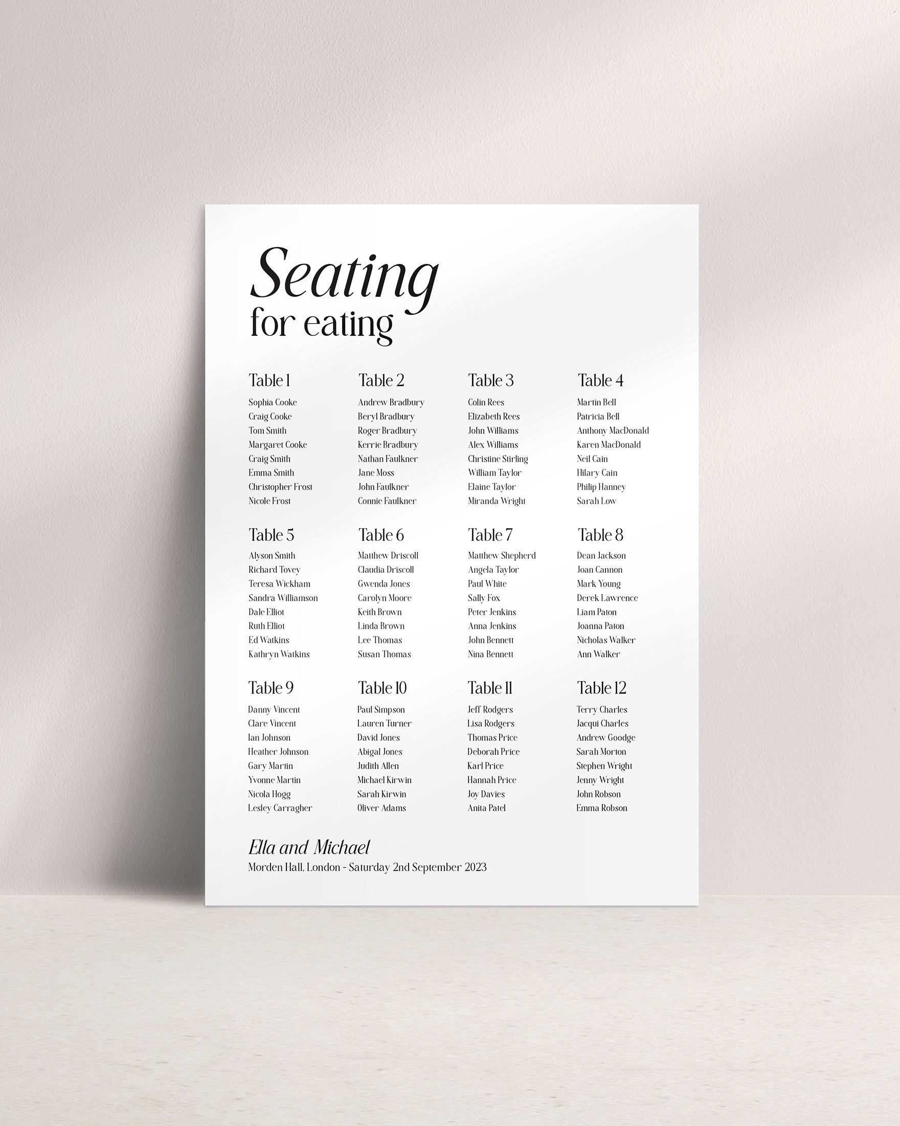 Vienna A1 Wedding Seating Plan