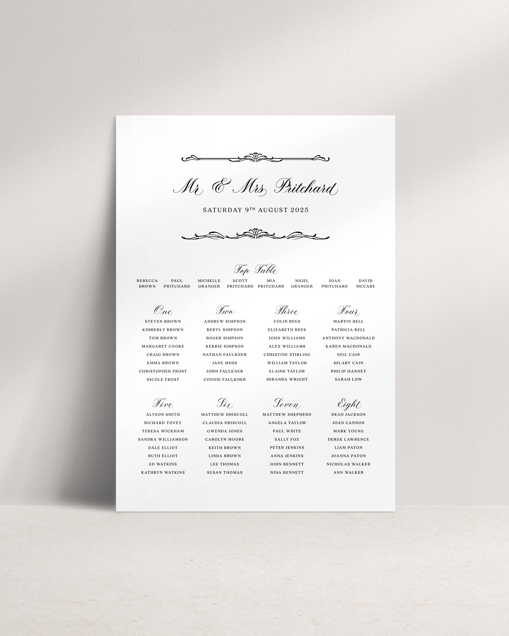 Windsor A1 Wedding Seating Plan