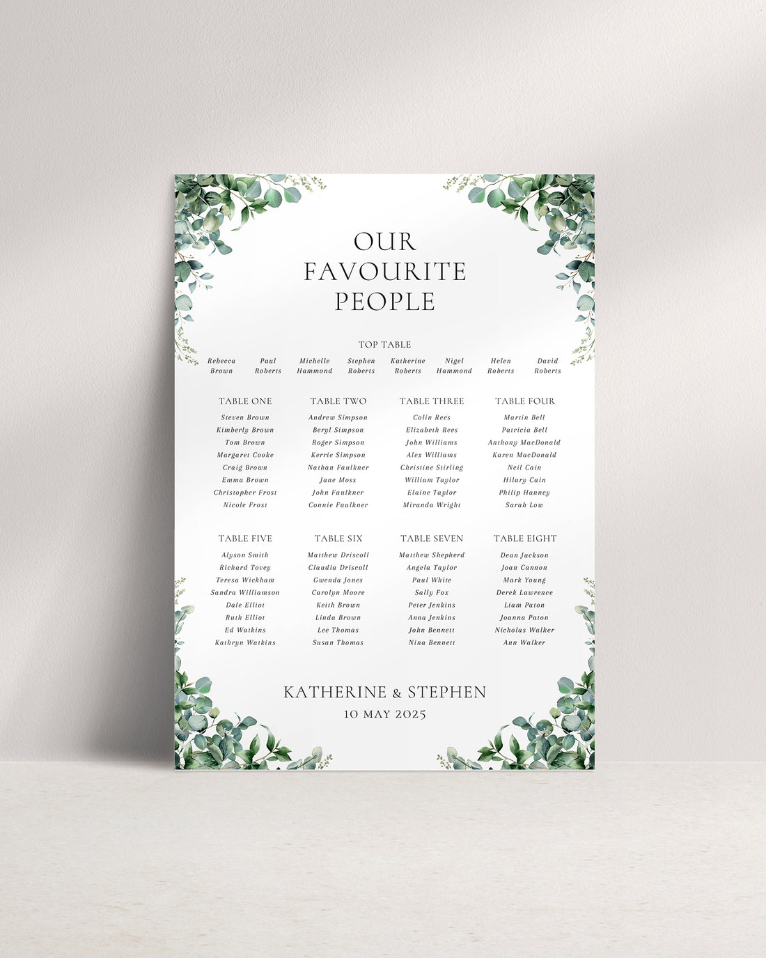 Anthony A1 Wedding Seating Plan