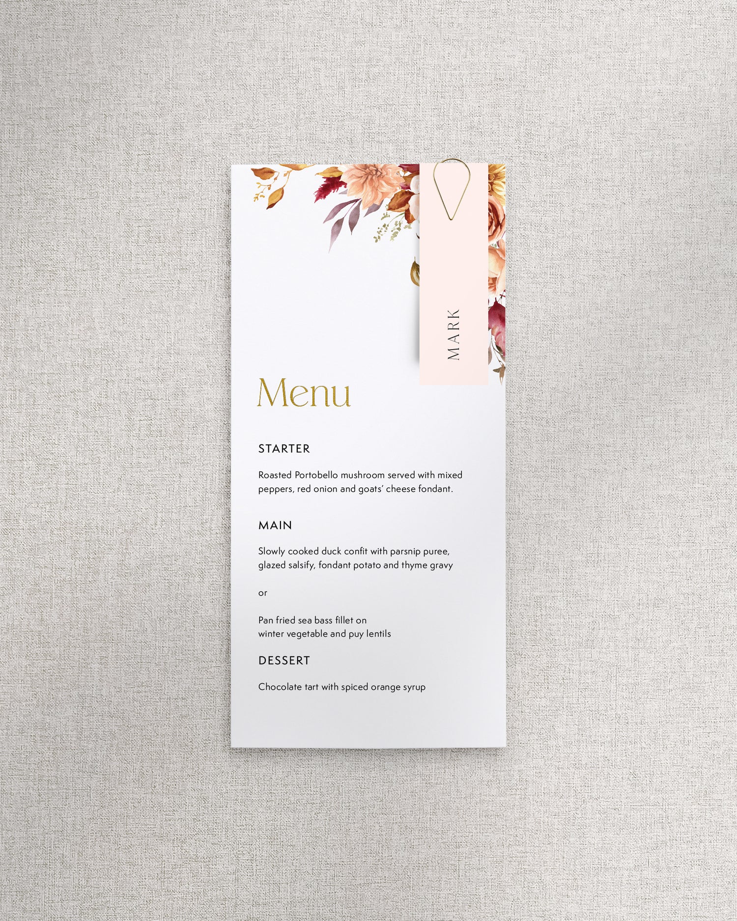 Augustus Menu with Name Tag