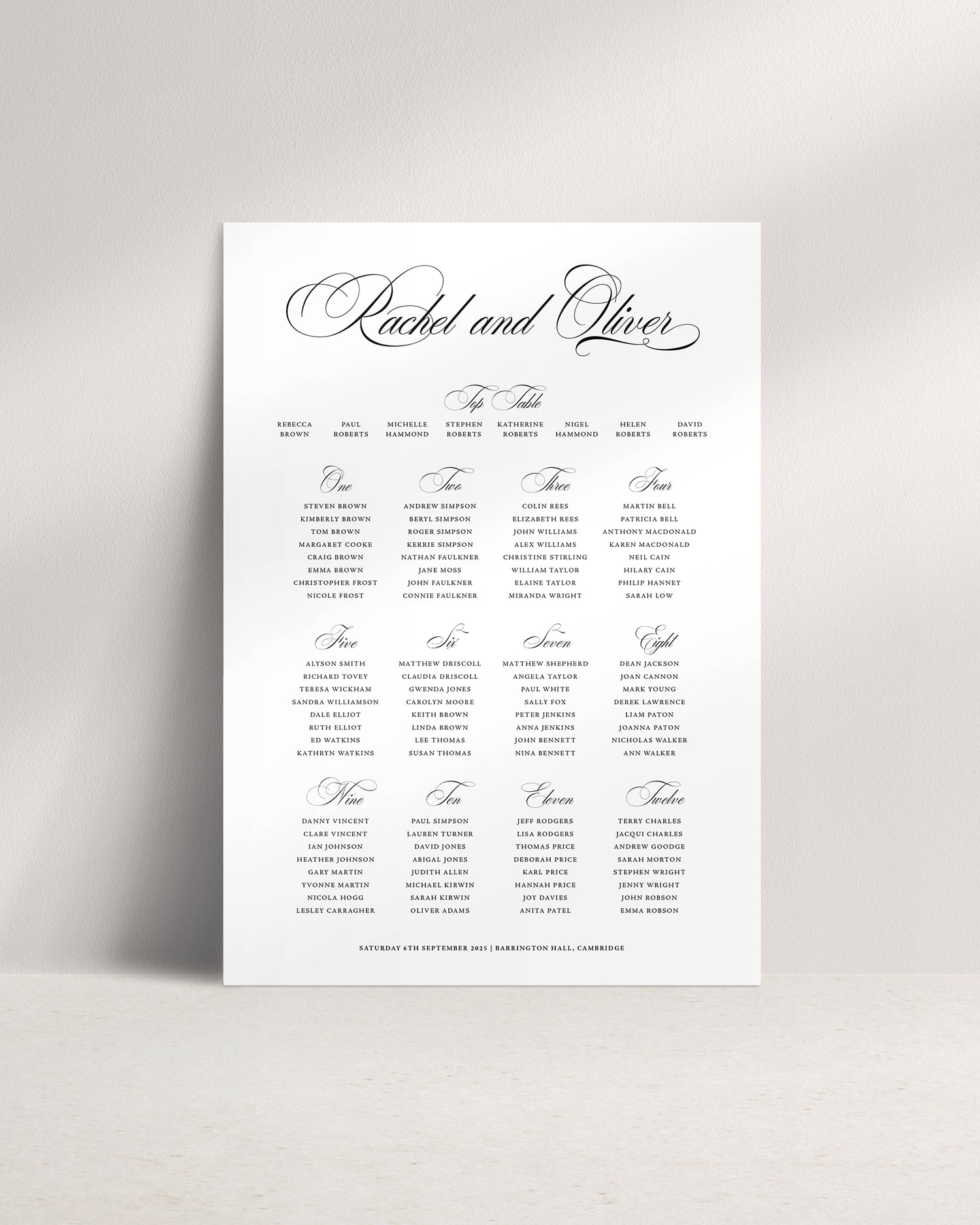 Beatrice A1 Wedding Seating Plan
