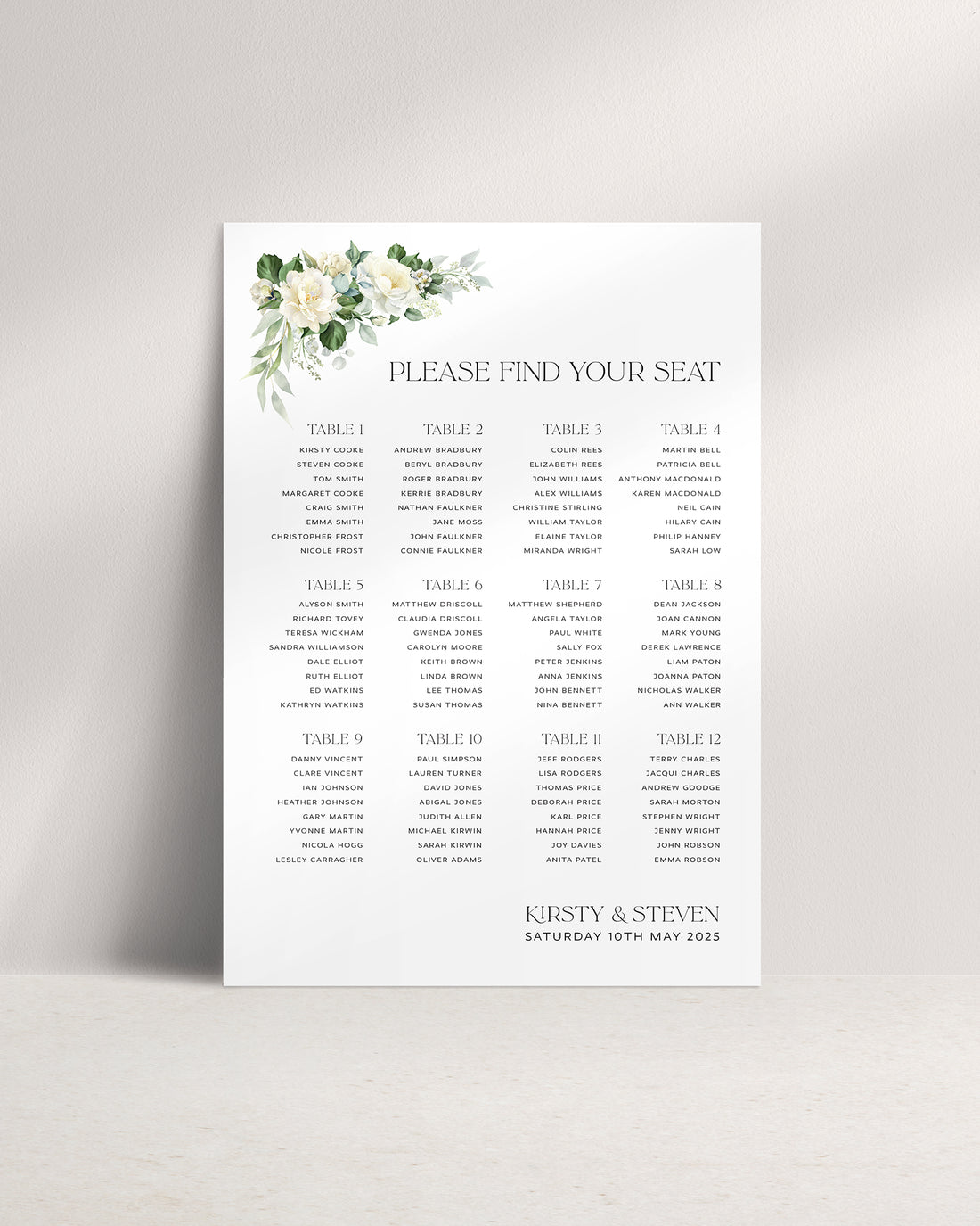 Bianca A1 Wedding Seating Plan