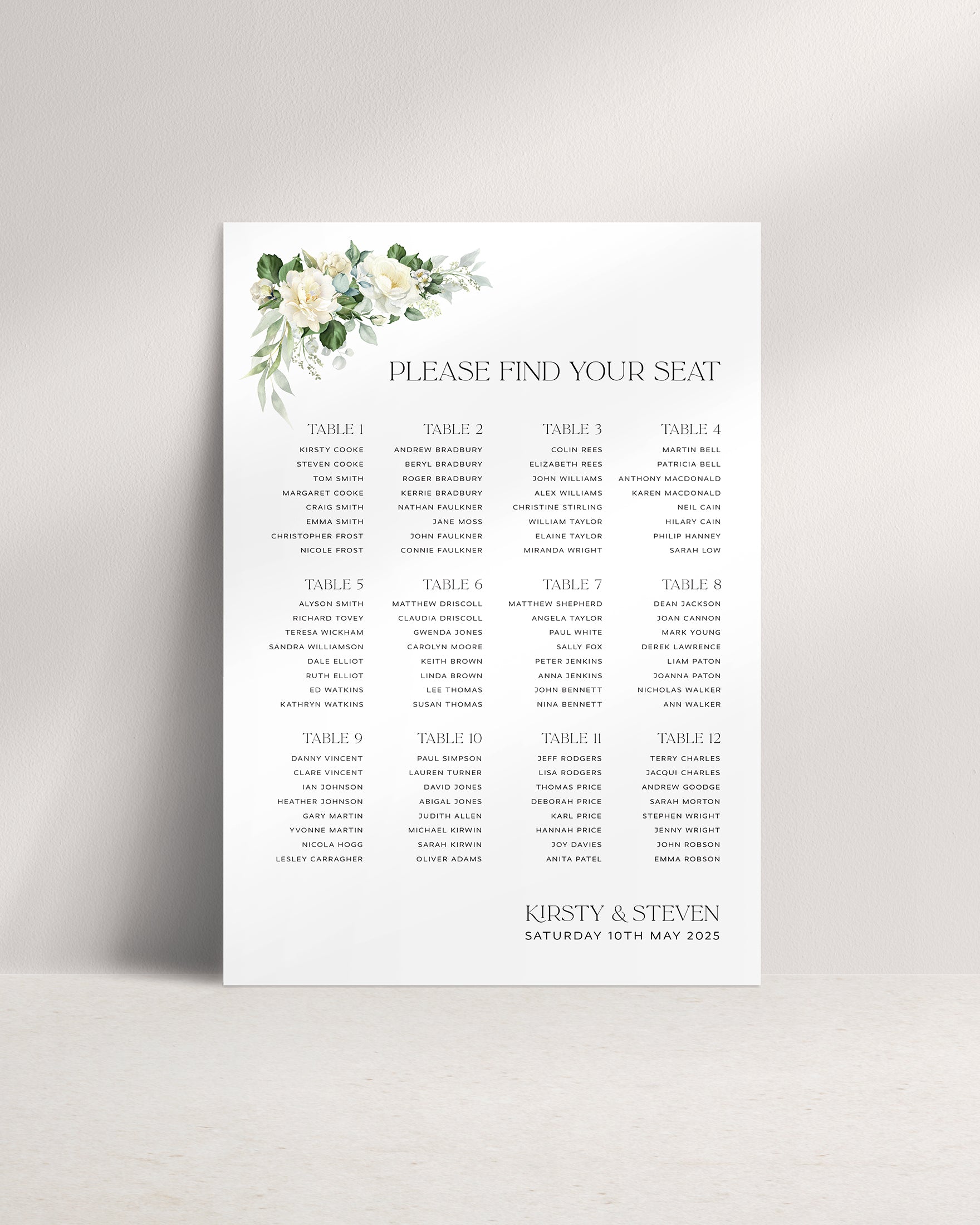 Bianca A1 Wedding Seating Plan