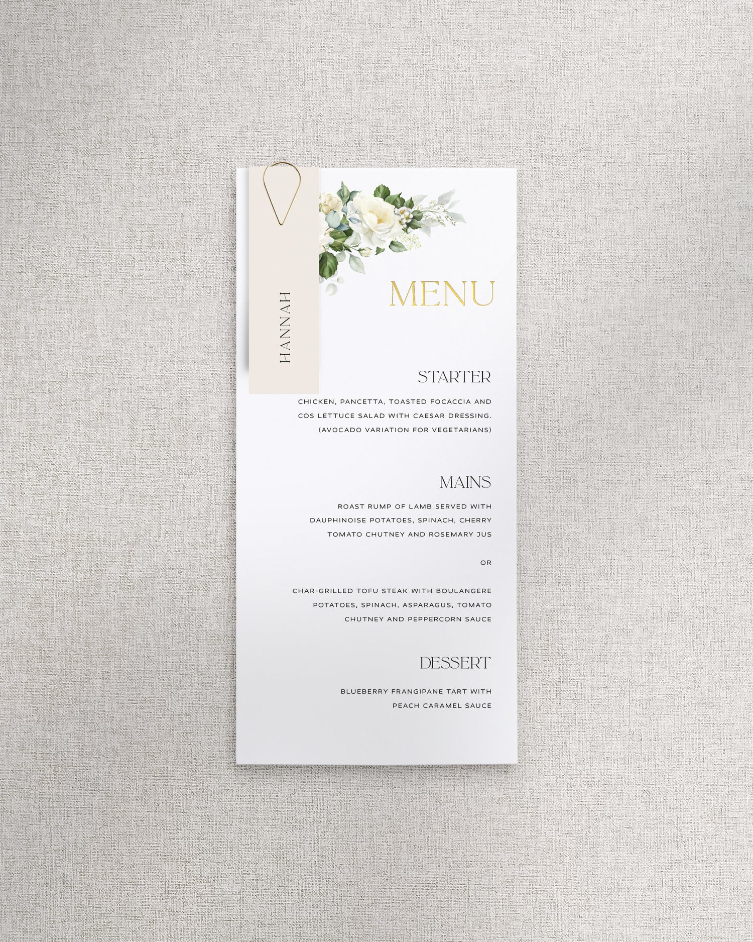 Bianca Menu with Name Tag