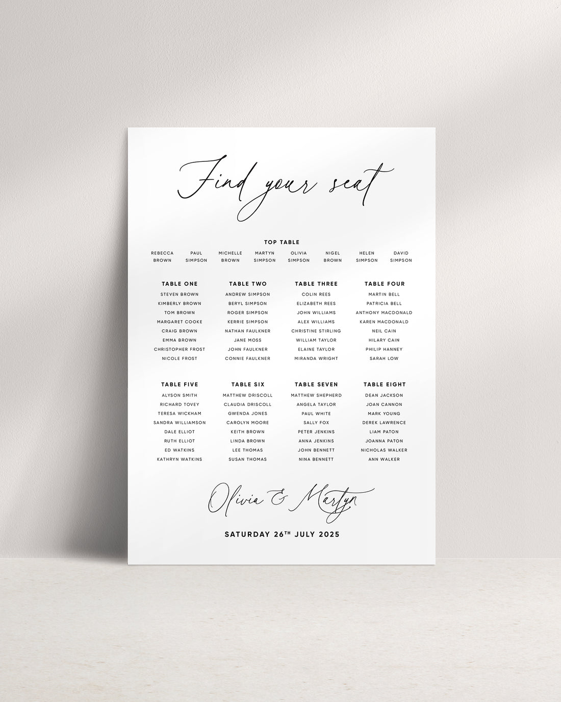 Celia A1 Wedding Seating Plan