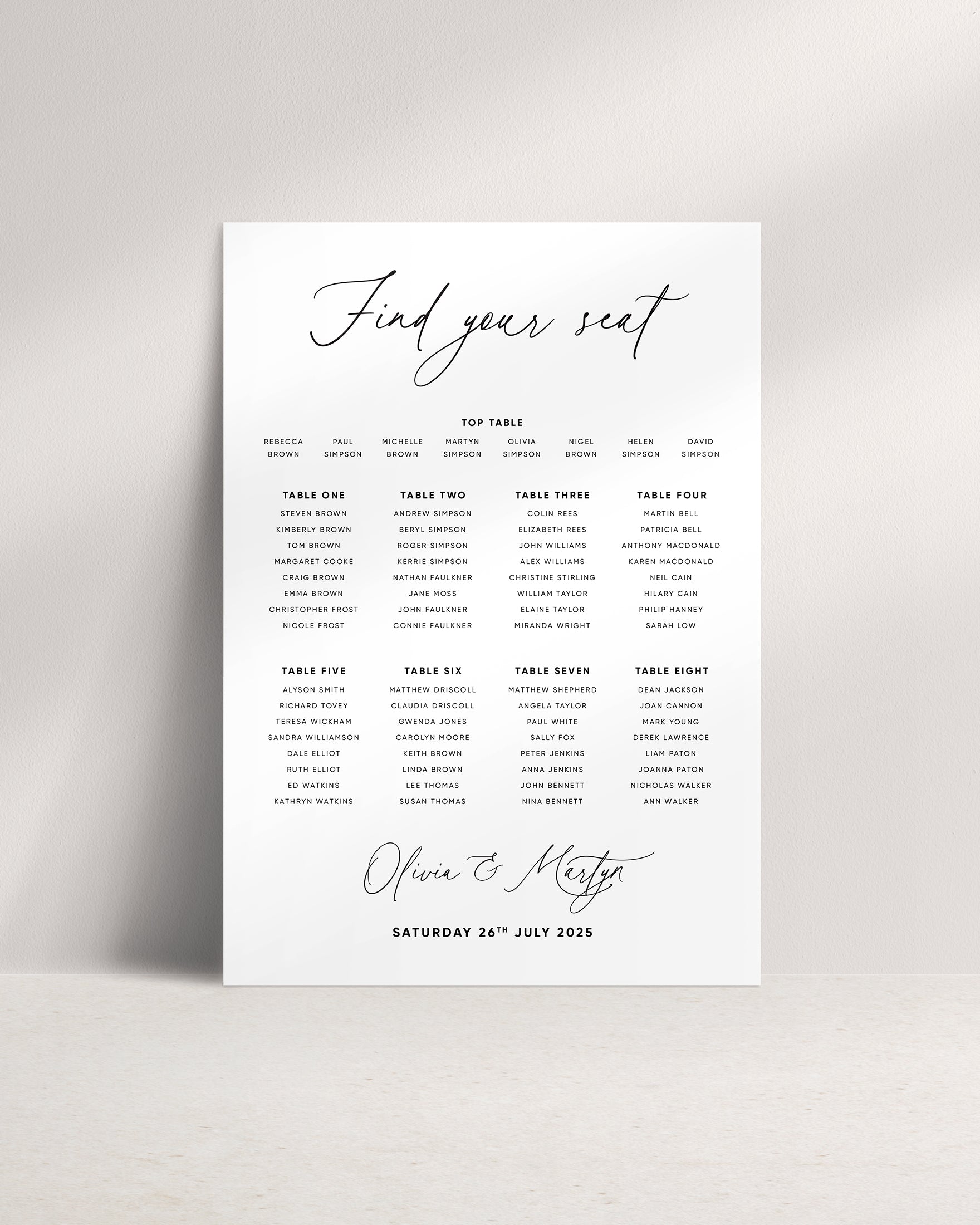 Celia A1 Wedding Seating Plan