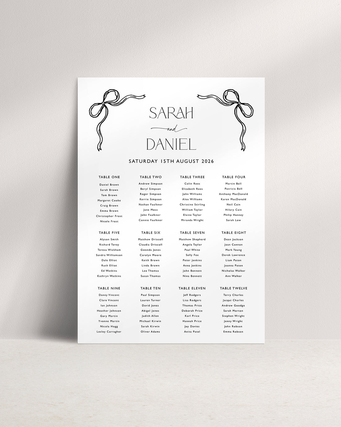 Florence A1 Wedding Seating Plan