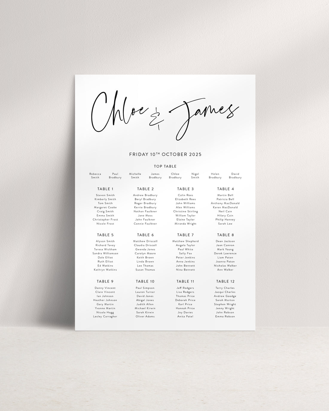 Juliet A1 Wedding Seating Plan