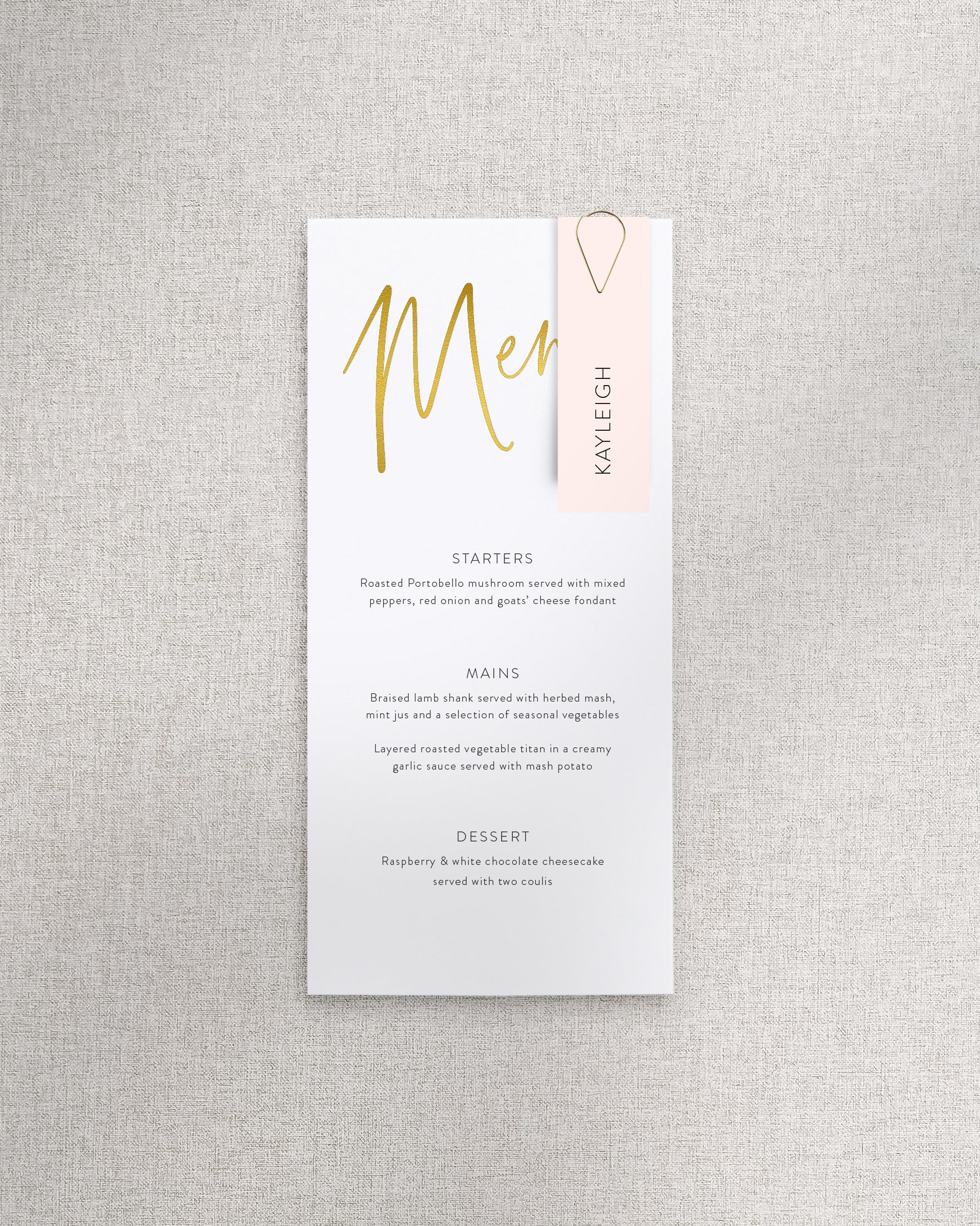 Juliet Menu with Name Tag