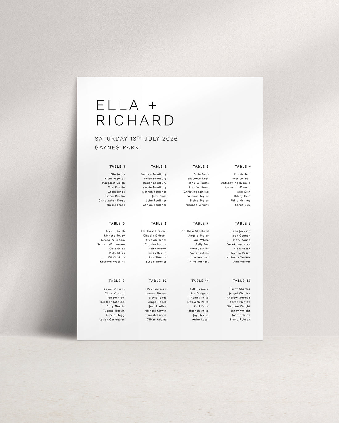 Milan A1 Wedding Seating Plan