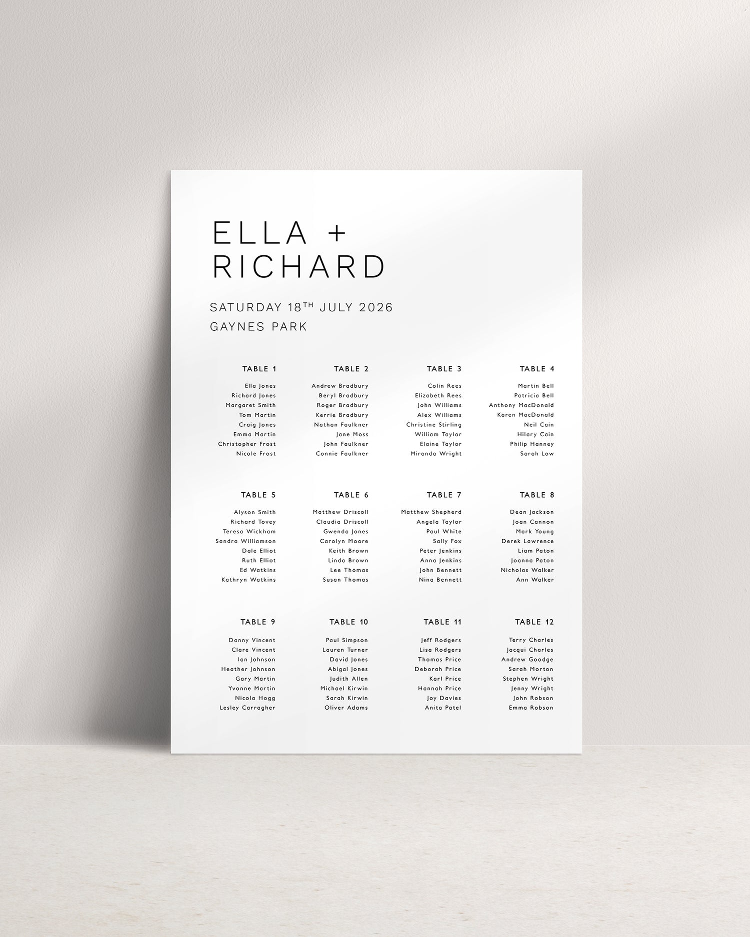 Milan A1 Wedding Seating Plan