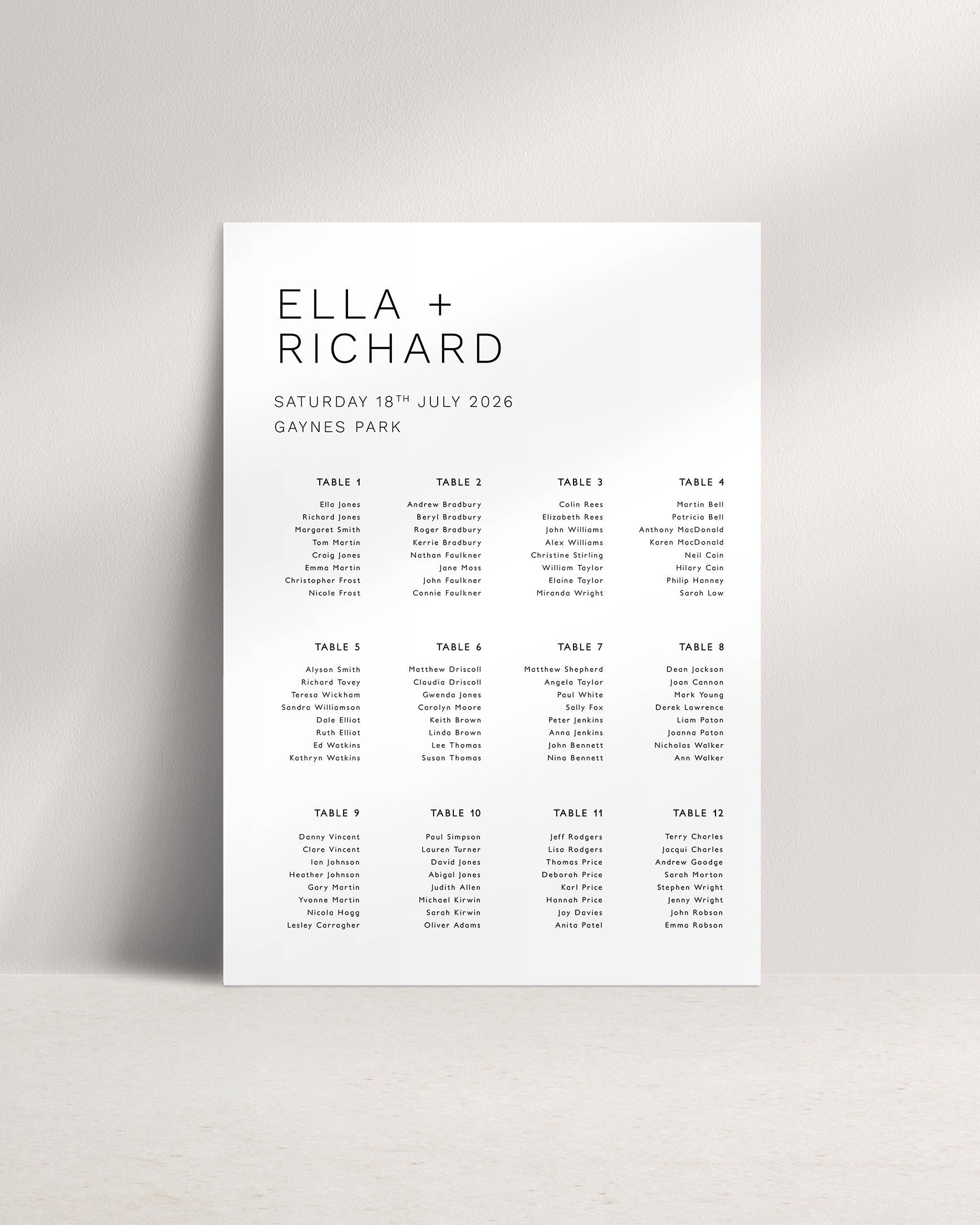 Milan A1 Wedding Seating Plan