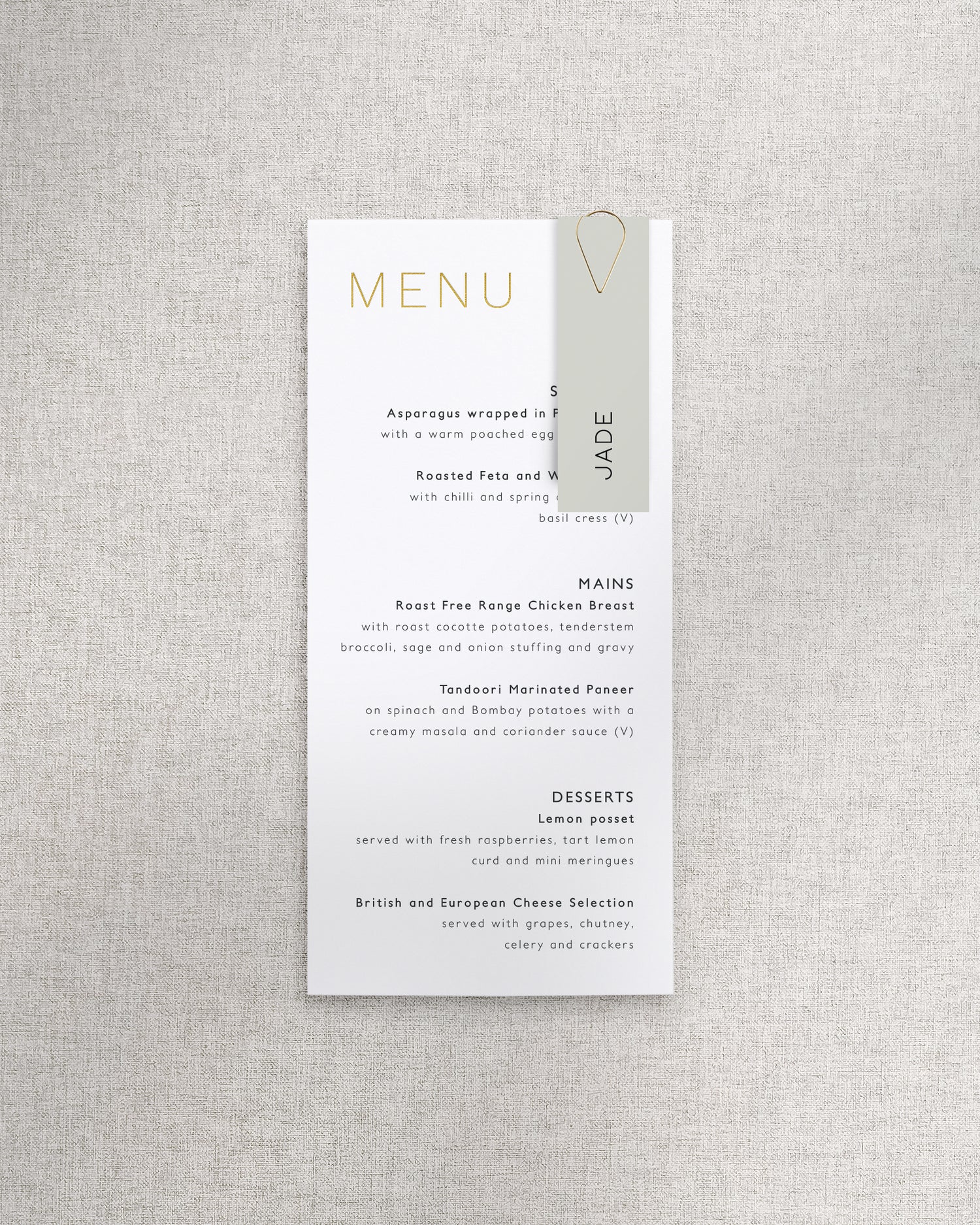 Milan Menu with Name Tag