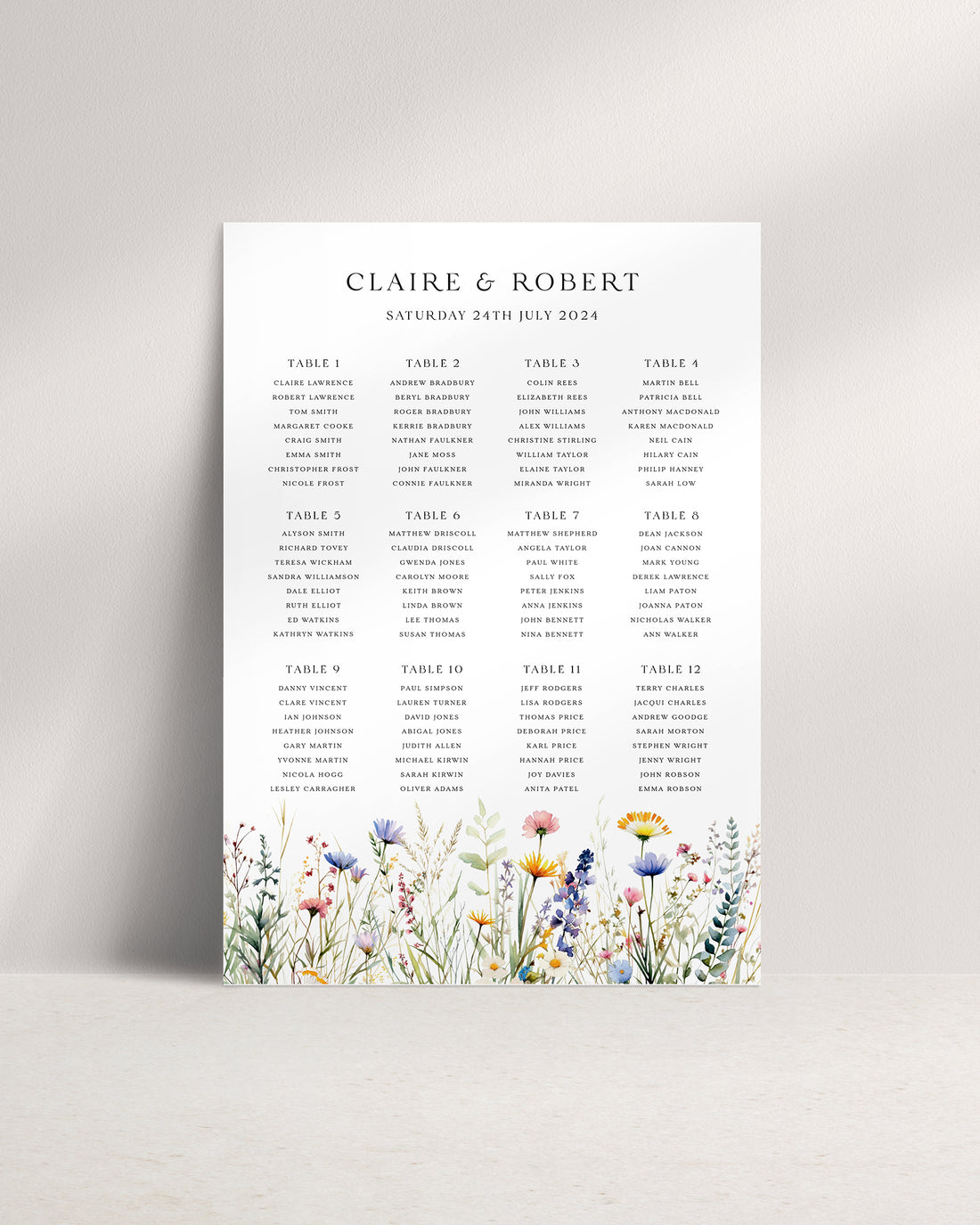 Ophelia A1 Wedding Seating Plan