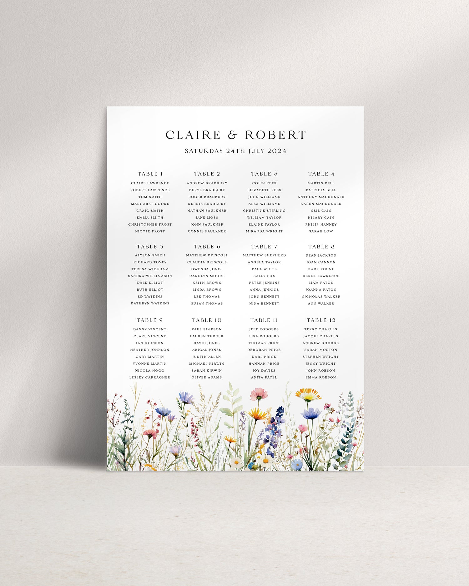 Ophelia A1 Wedding Seating Plan