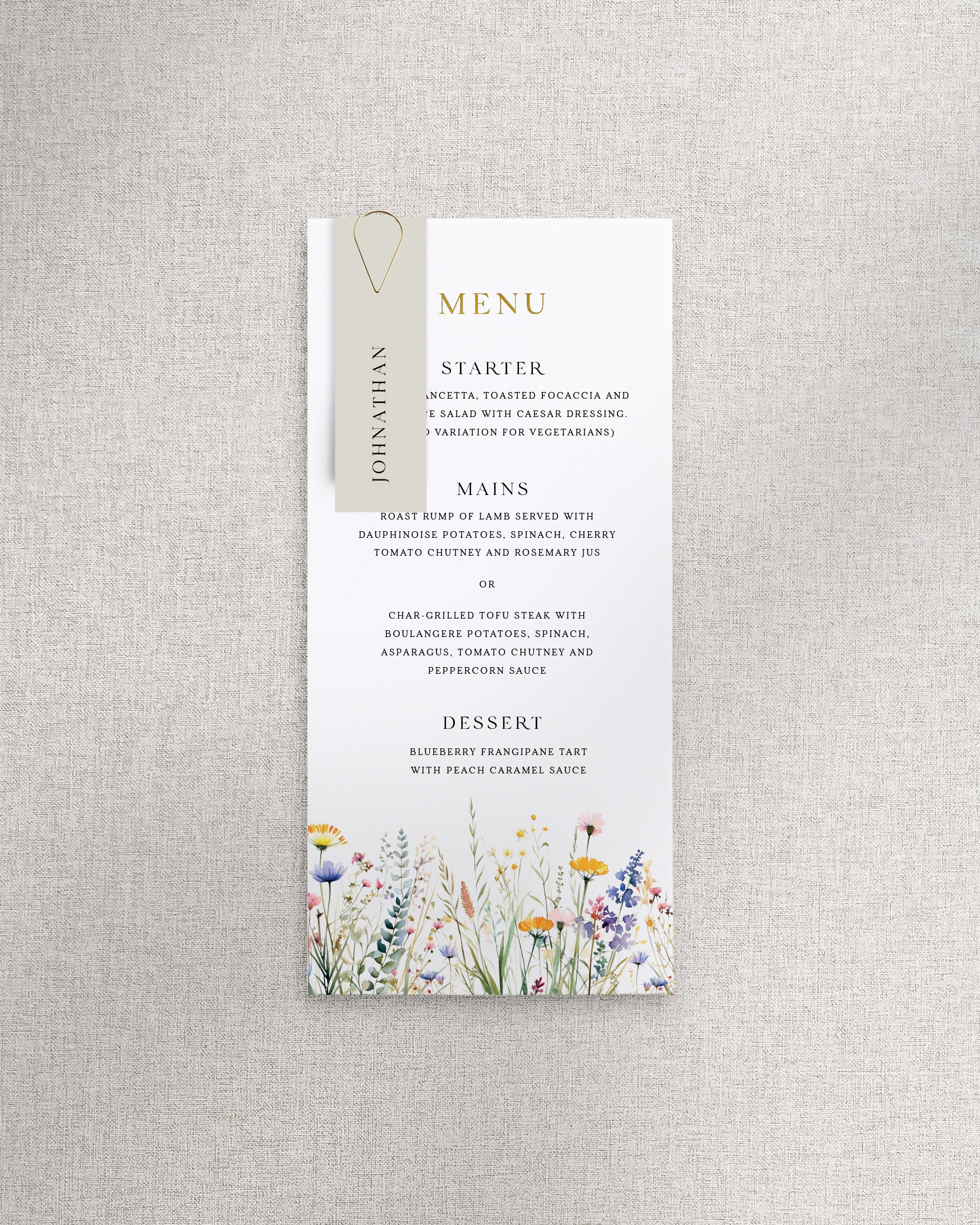 Ophelia Menu with Name Tag