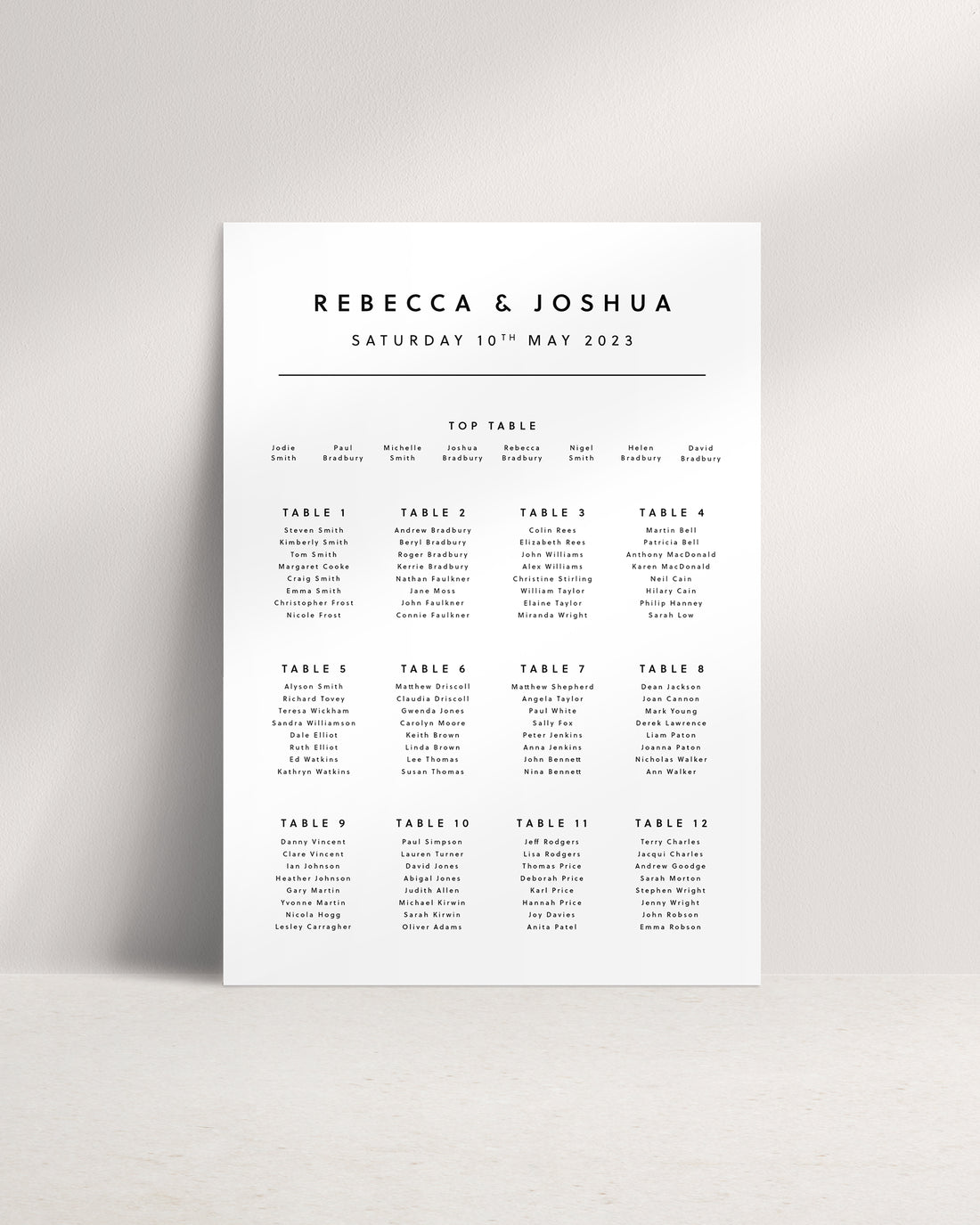Romeo A1 Wedding Seating Plan