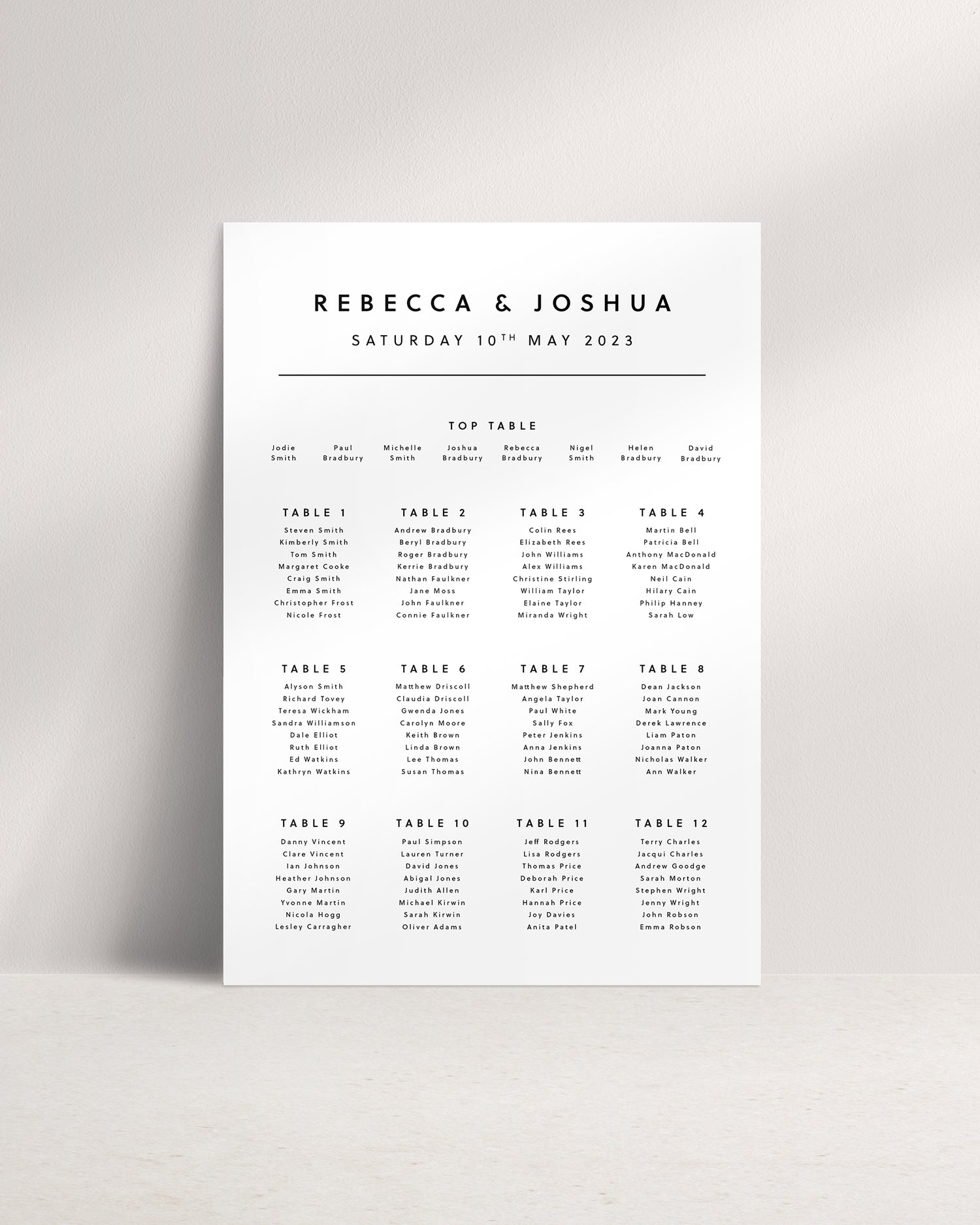 Romeo A1 Wedding Seating Plan