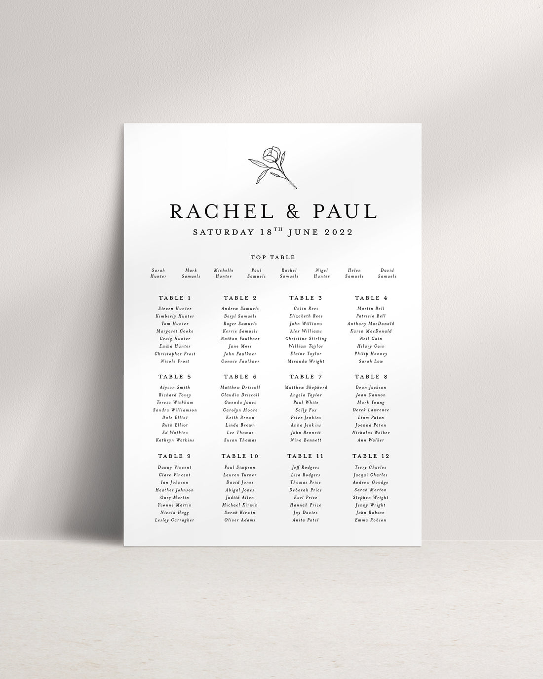 Rosalind A1 Wedding Seating Plan