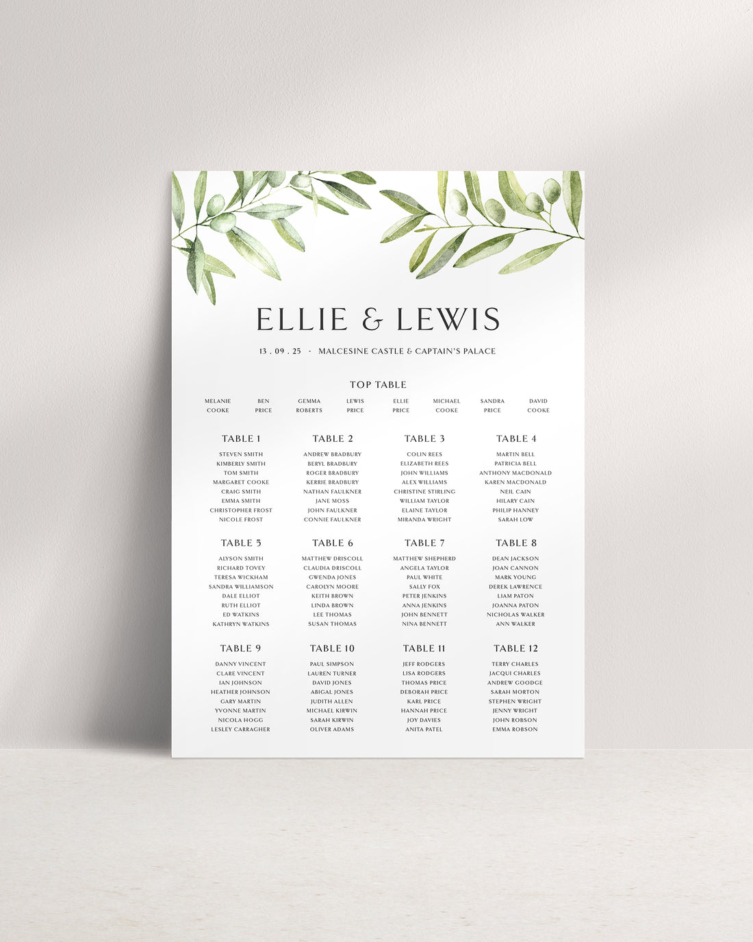 Verona A1 Wedding Seating Plan