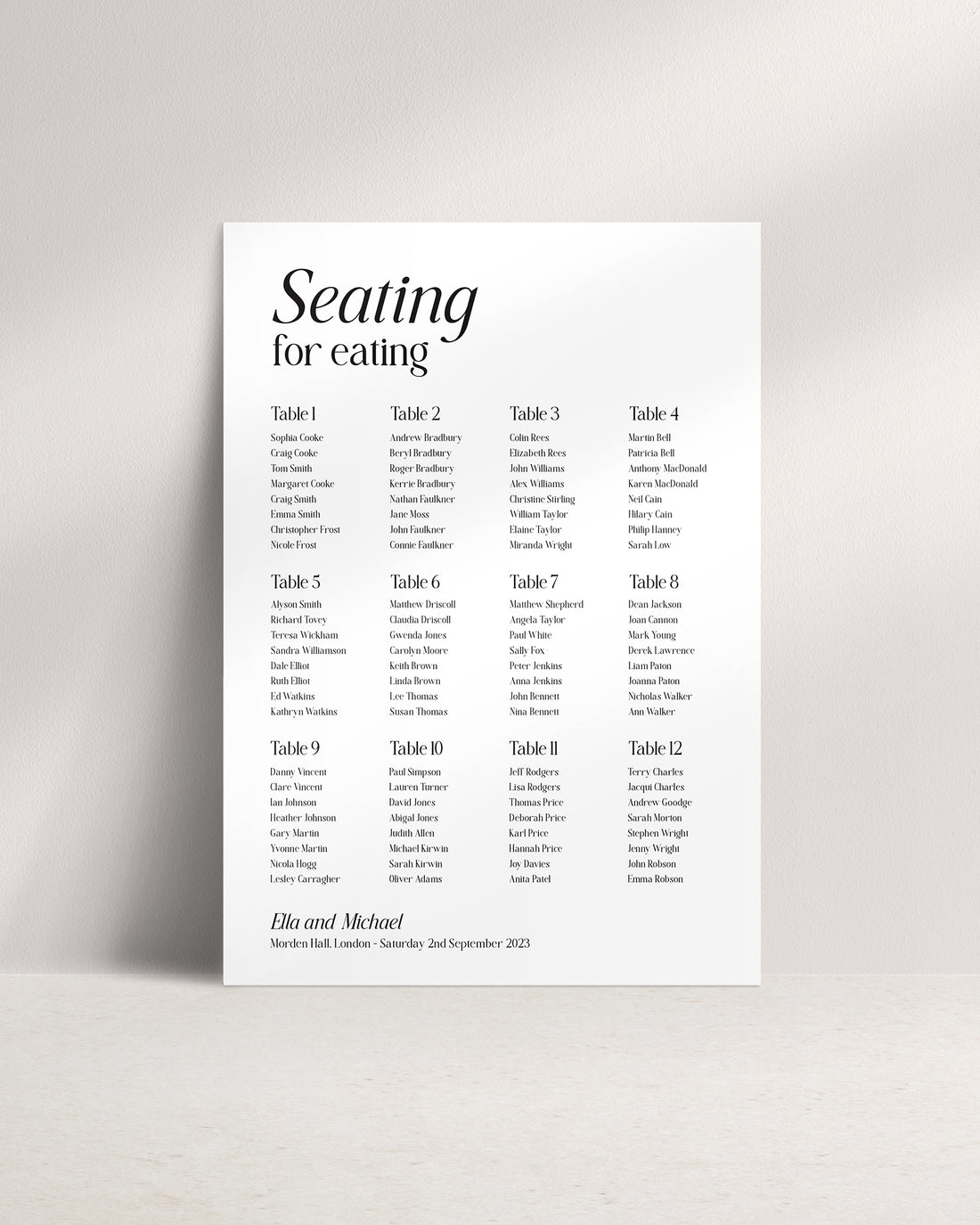 Vienna A1 Wedding Seating Plan