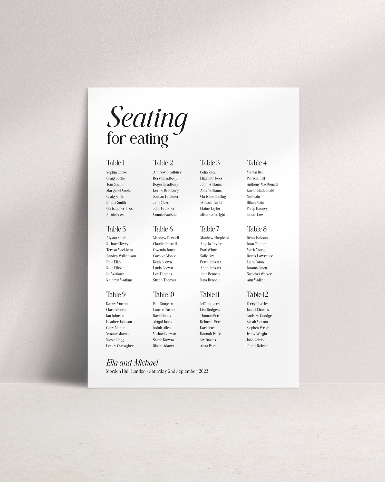 Vienna A1 Wedding Seating Plan