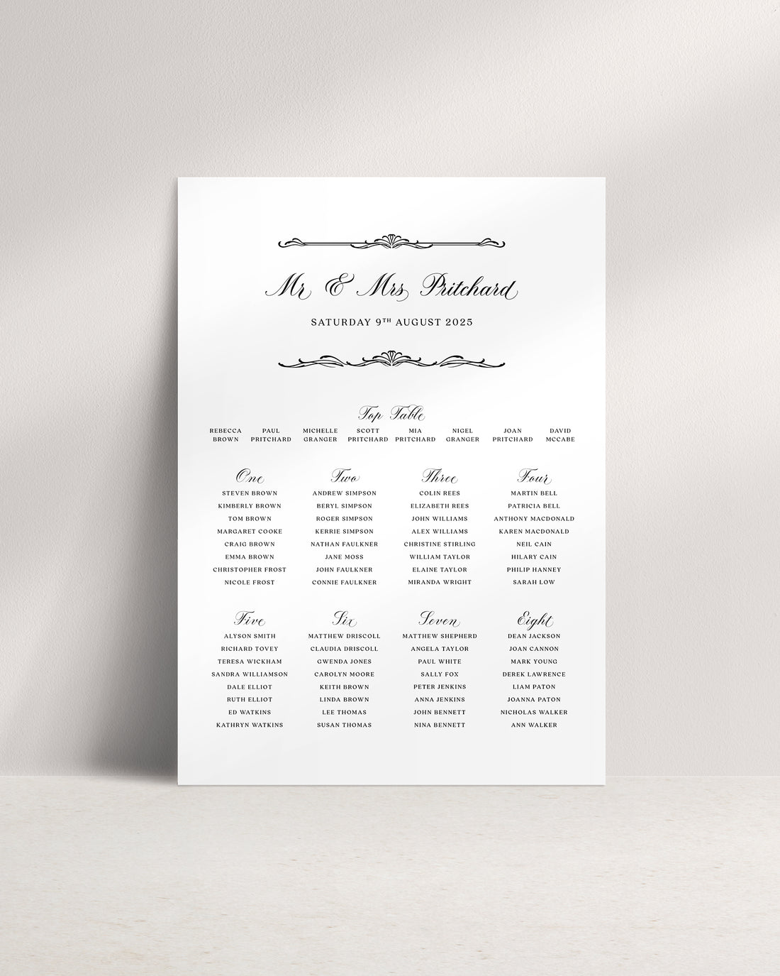 Windsor A1 Wedding Seating Plan