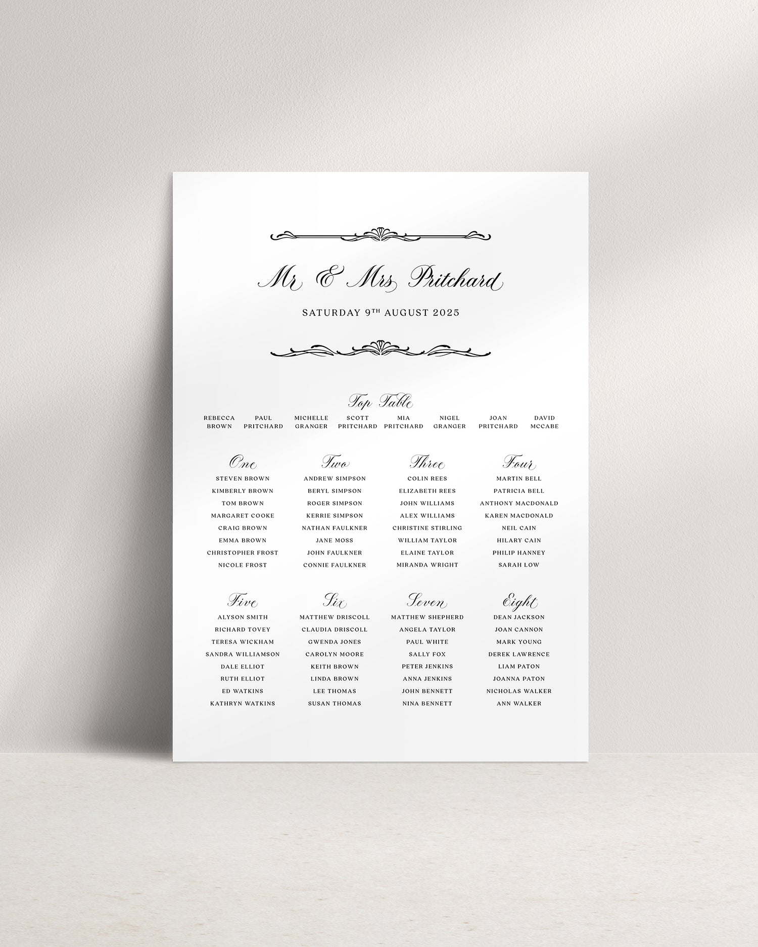 Windsor A1 Wedding Seating Plan