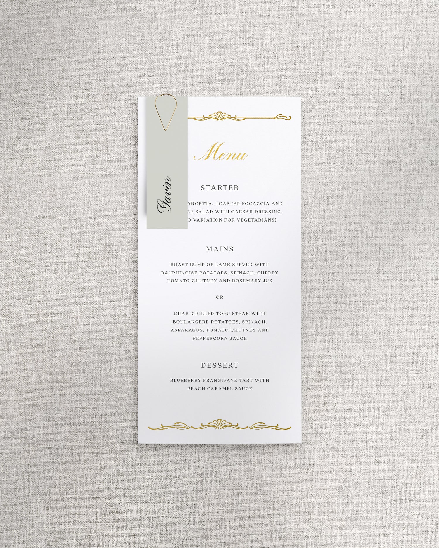 Windsor Menu with Name Tag