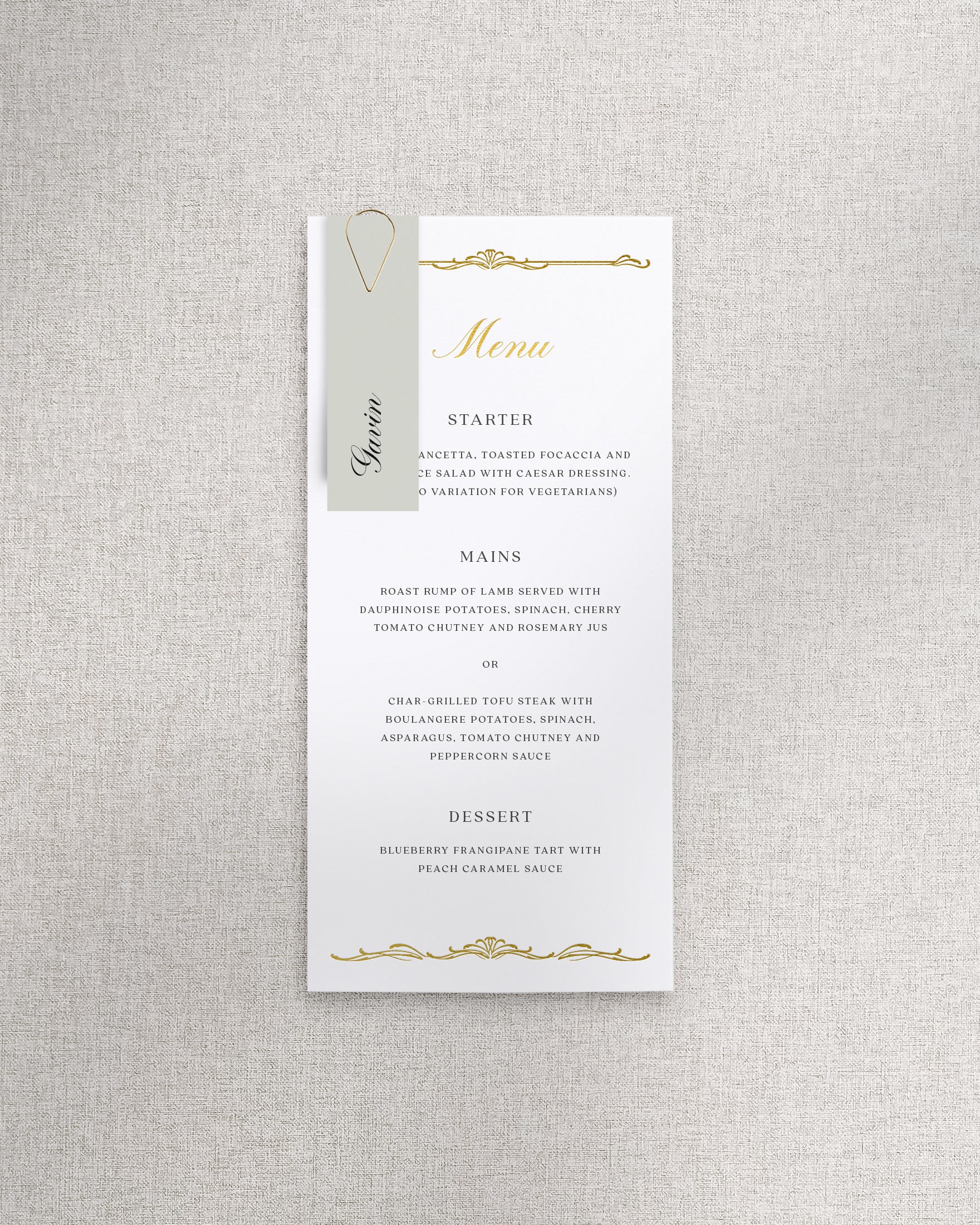 Windsor Menu with Name Tag